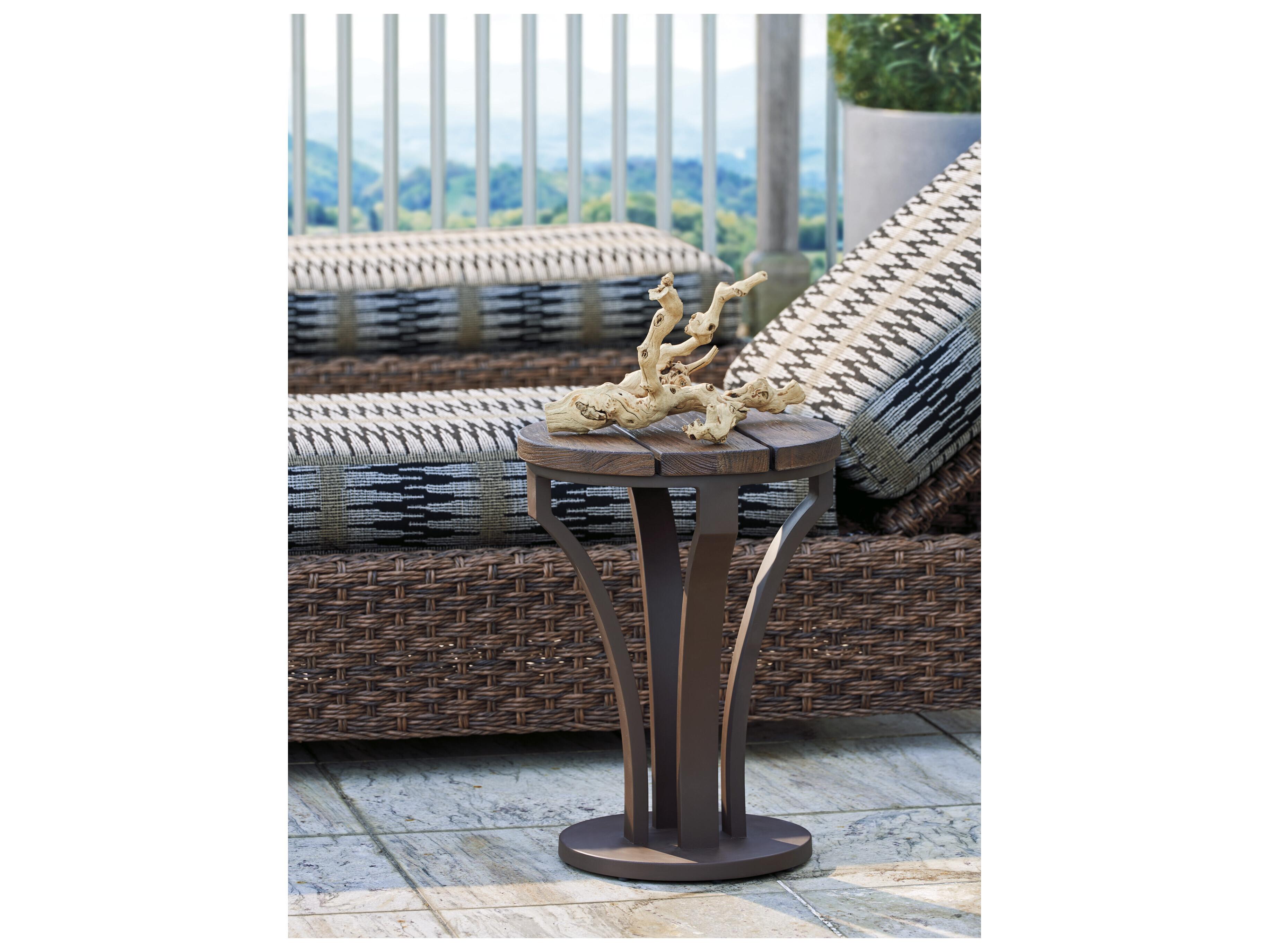 Tommy Bahama Outdoor Kilimanjaro Aluminum Deep Espresso Round Teak Top Accent Table