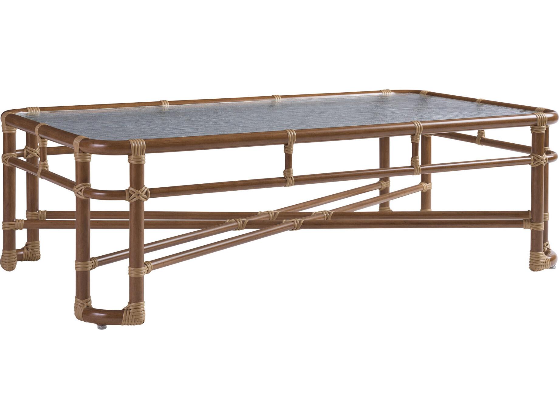 Tommy Bahama Outdoor Sandpiper Bay Aluminum Wicker Rectangular Glass Top Coffee Table