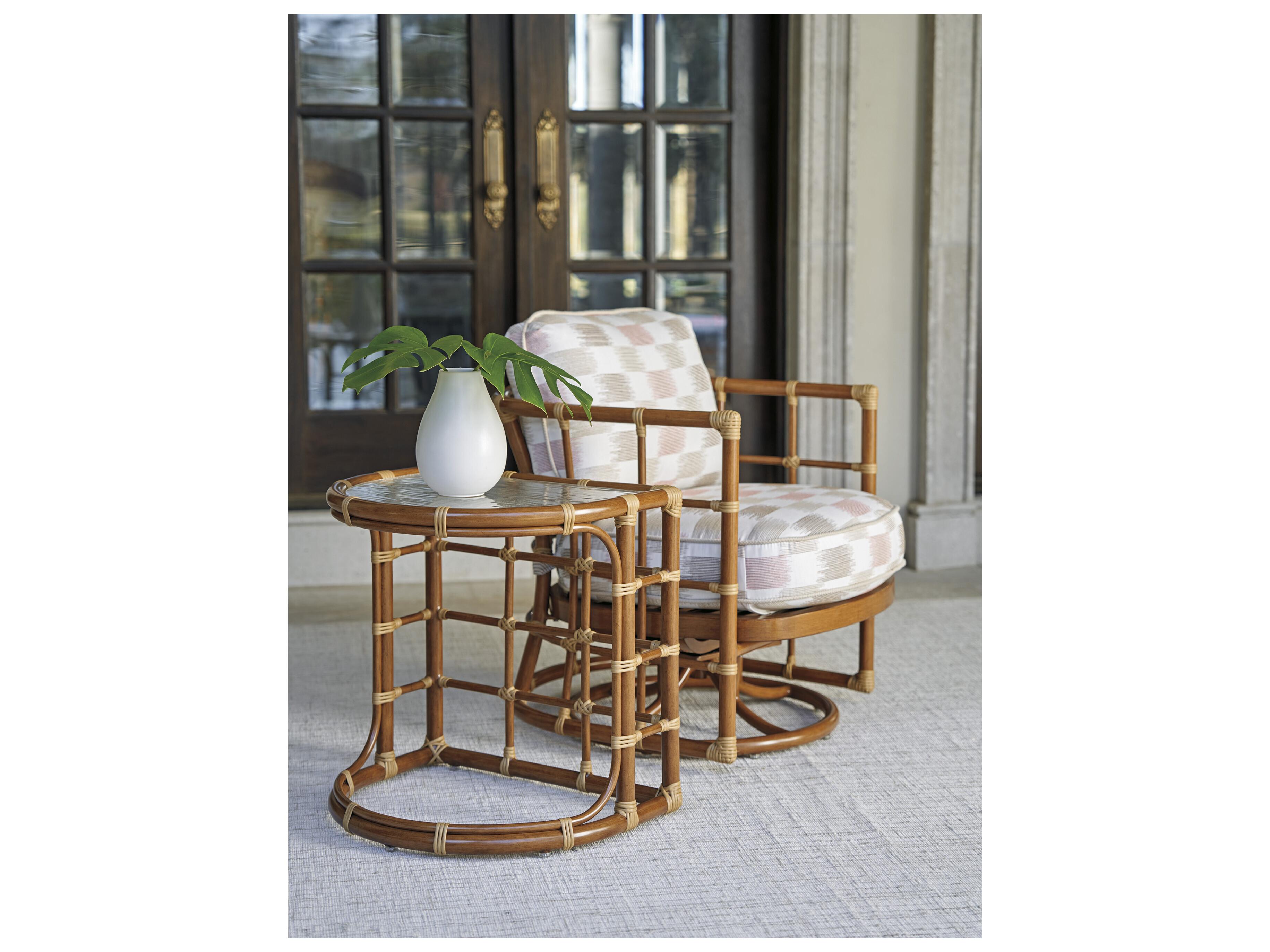 Tommy Bahama Outdoor Sandpiper Bay Aluminum Wicker Demilune Glass Top Coffee Table