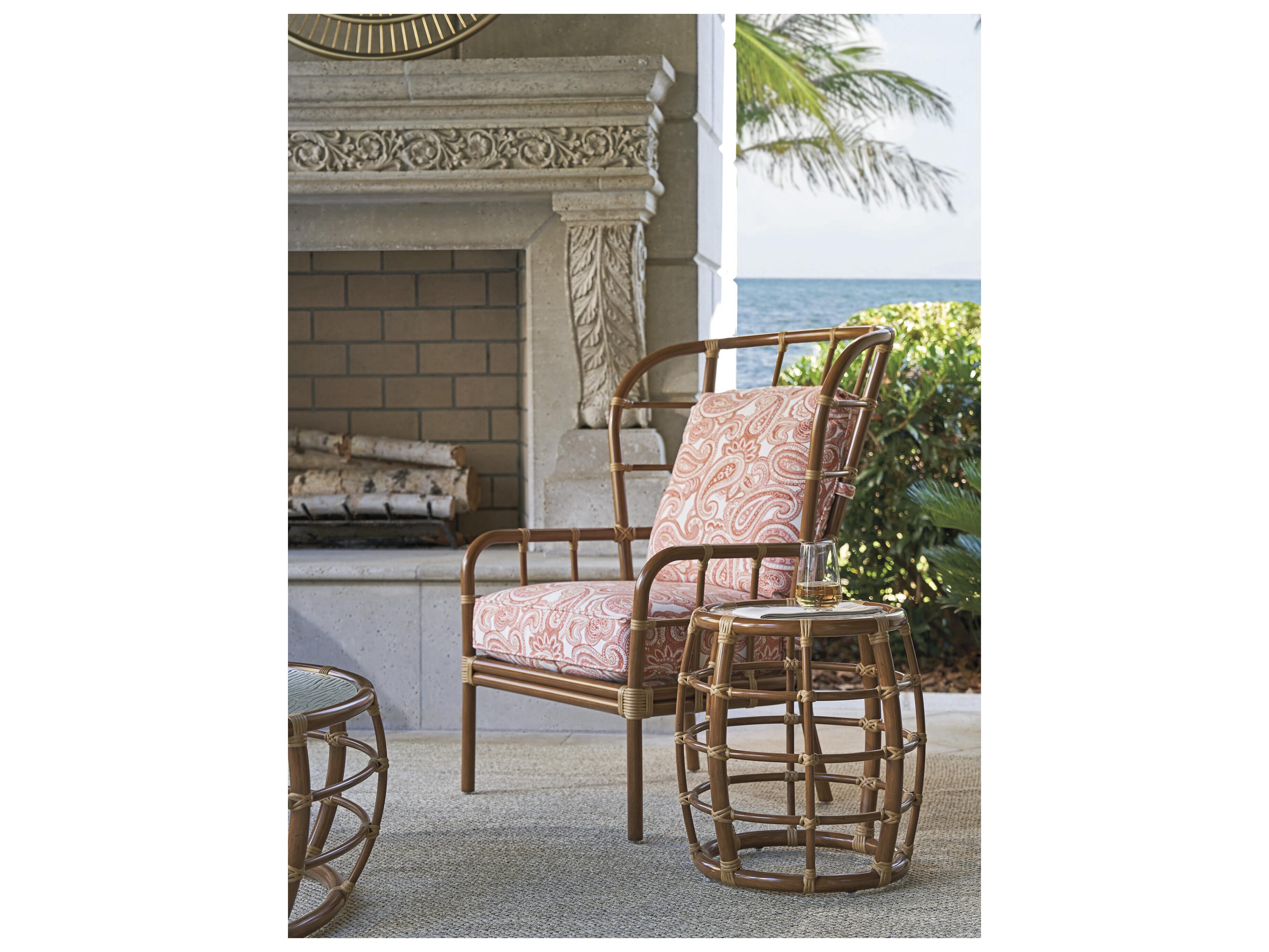 Tommy Bahama Outdoor Sandpiper Bay Aluminum Wicker Round Glass Top Accent Table