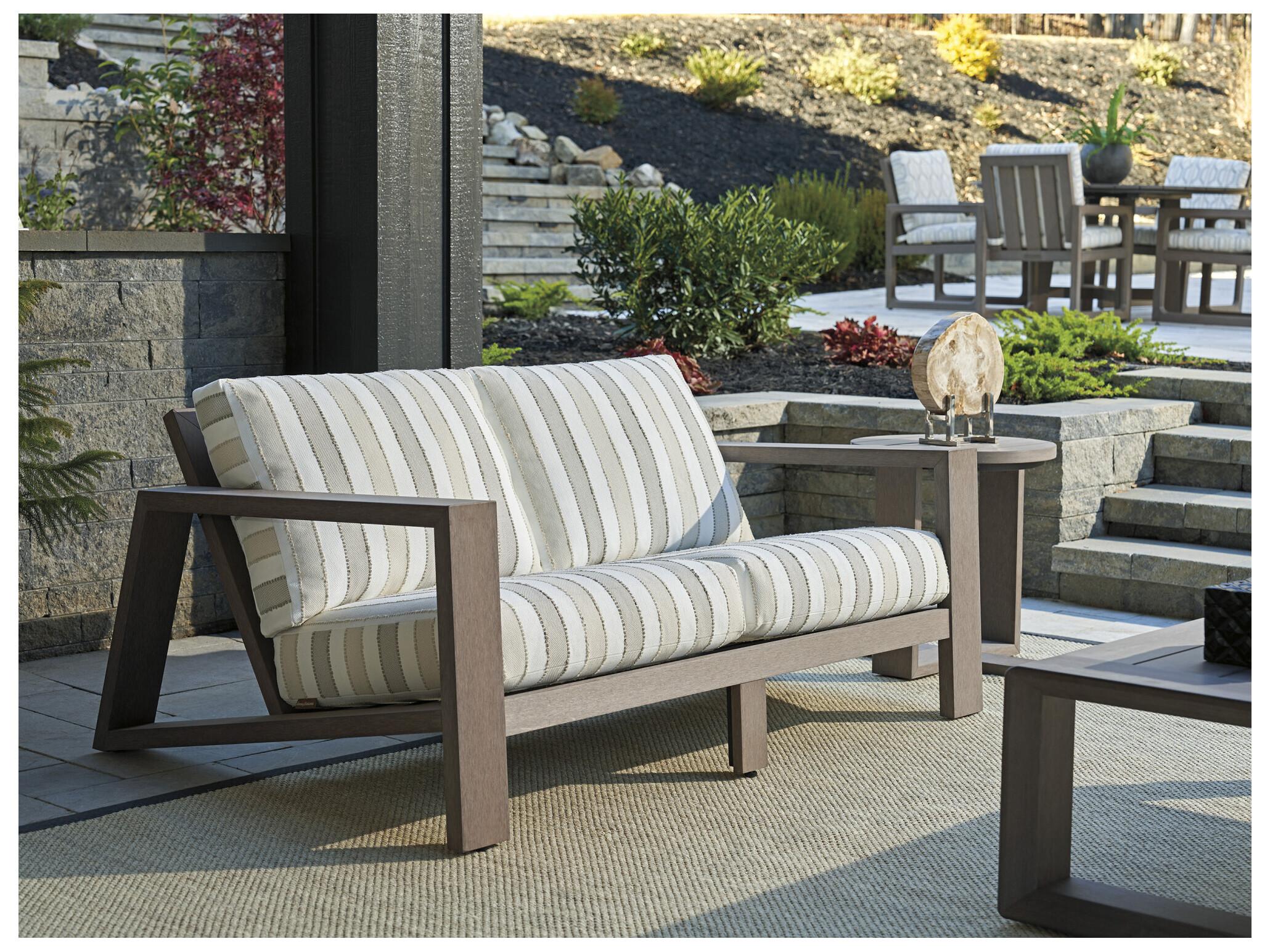 Tommy Bahama Outdoor Mozambique Synthetic Teak Taupe Gray Loveseat