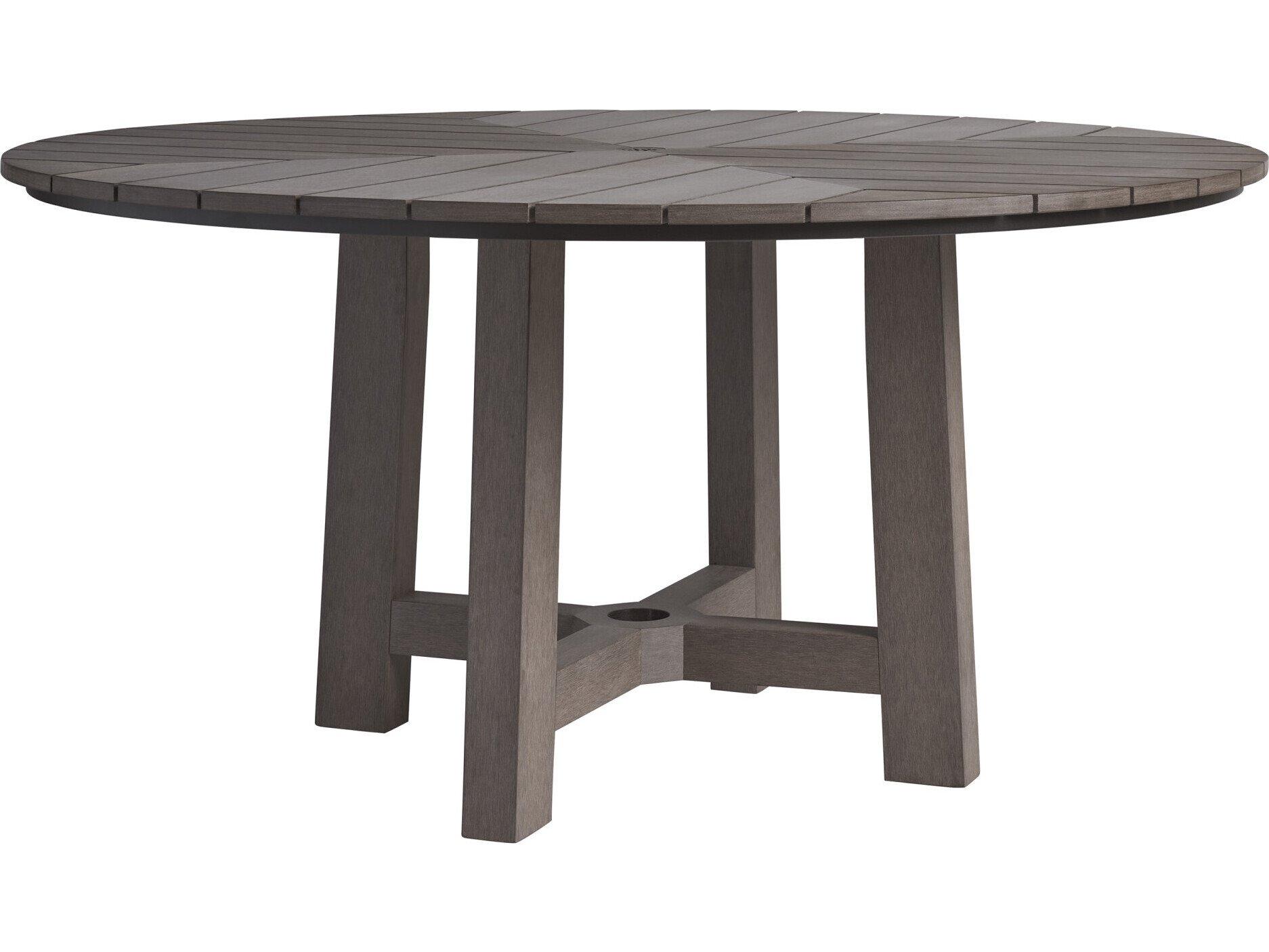 Tommy Bahama Outdoor Mozambique Synthetic Teak Taupe Gray Round Dining Table