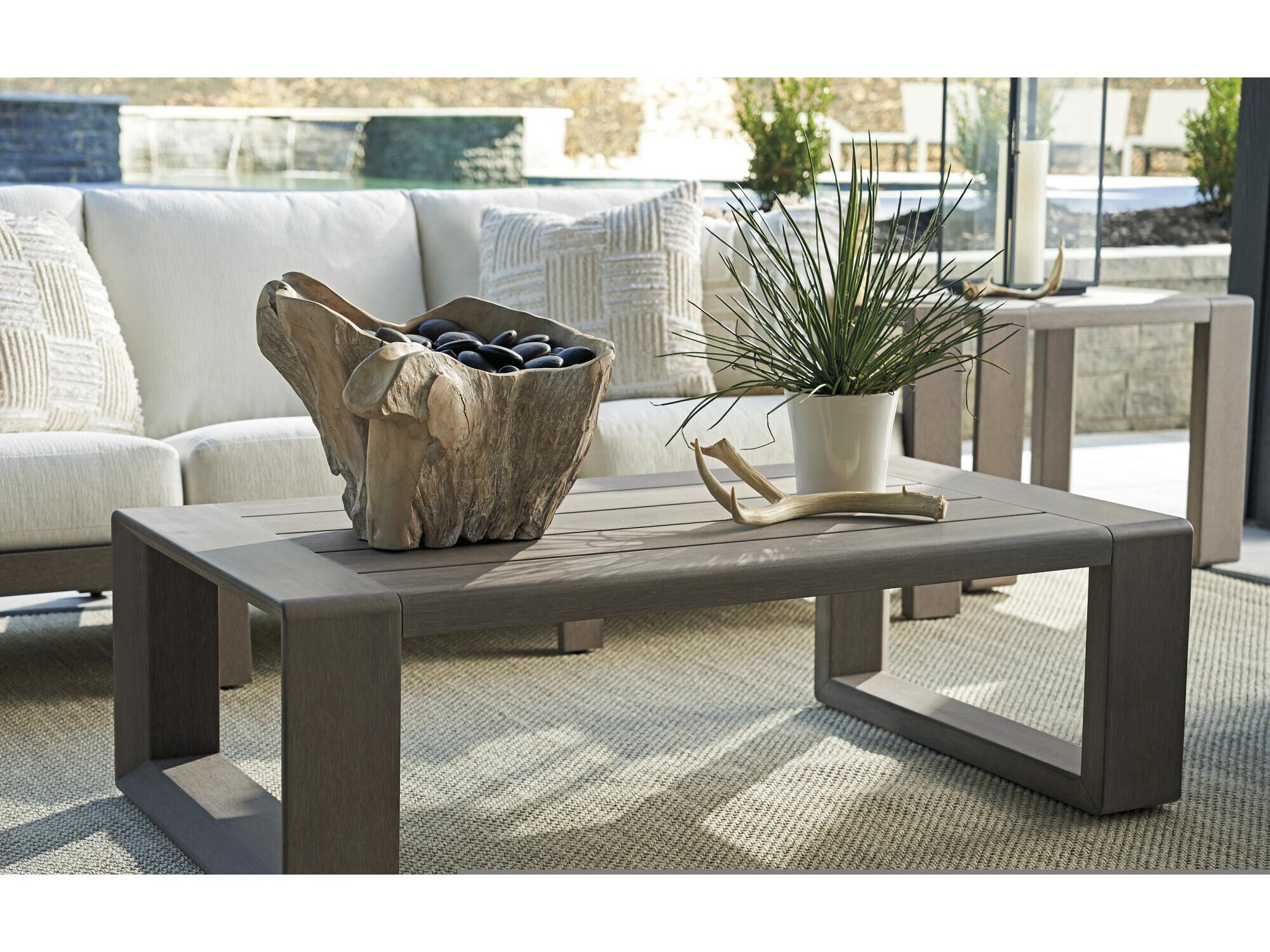 Tommy Bahama Outdoor Mozambique Synthetic Teak Taupe Gray Rectangular Coffee Table