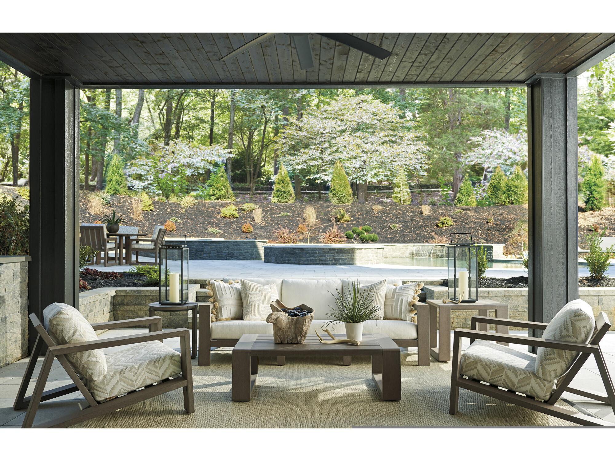 Tommy Bahama Outdoor Mozambique Synthetic Teak Taupe Gray Rectangular Coffee Table