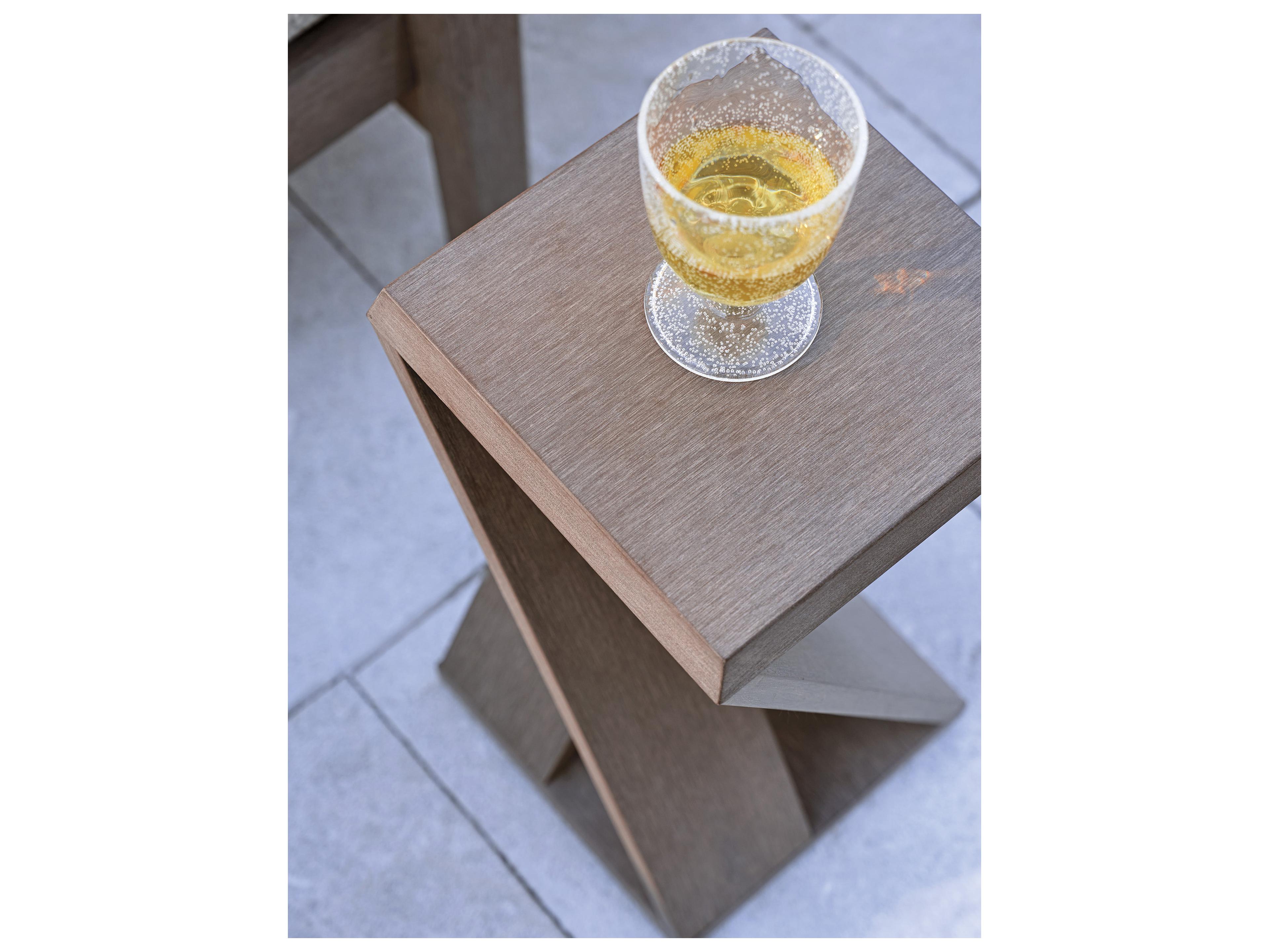 Tommy Bahama Outdoor Mozambique Synthetic Teak Taupe Gray Round Accent Table