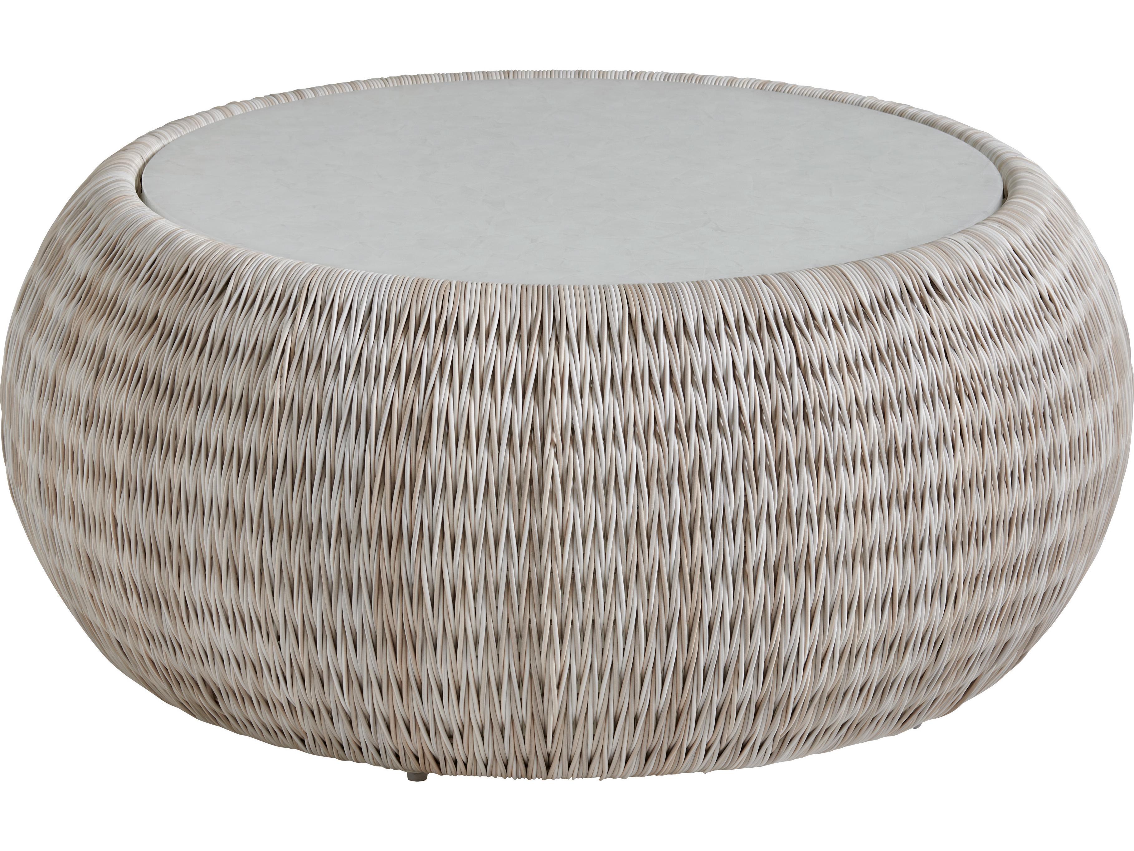 Tommy Bahama Outdoor Seabrook Aluminum Wicker Round Glass Top Coffee Table