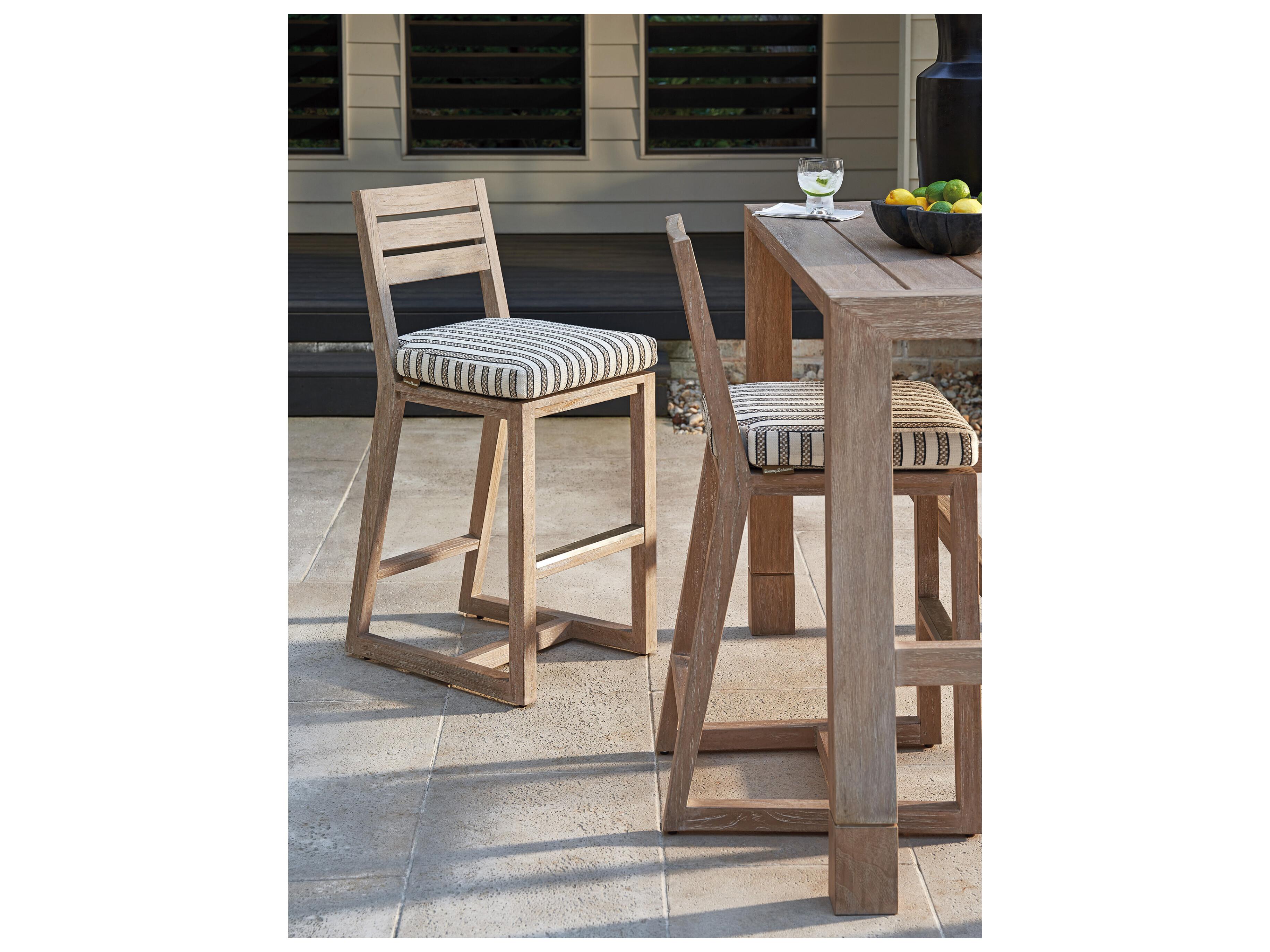 Tommy Bahama Outdoor Stillwater Cove Teak Light Taupe Bar Stool