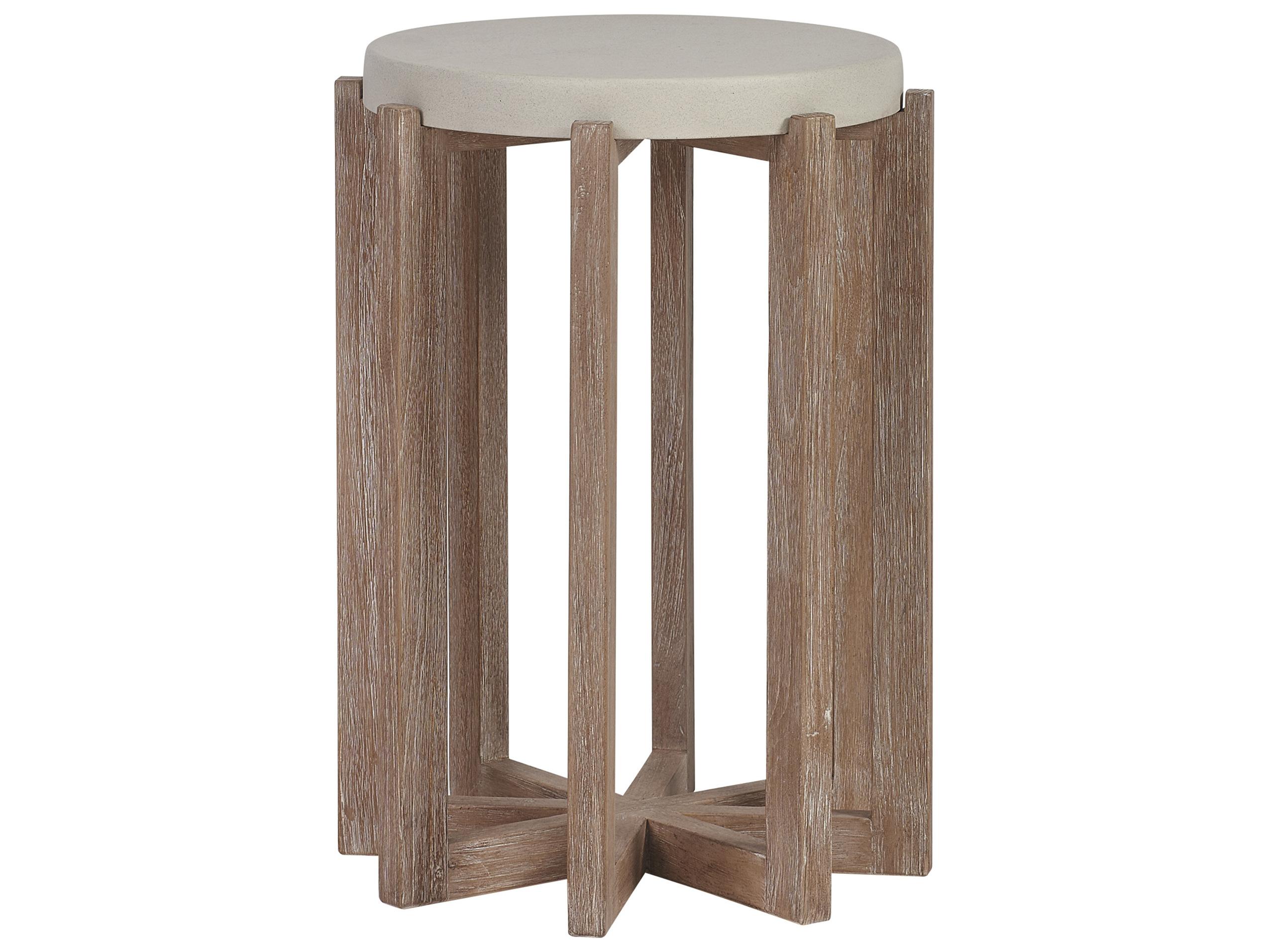 Tommy Bahama Outdoor Stillwater Cove Teak Round Limestone Resin Top End Table