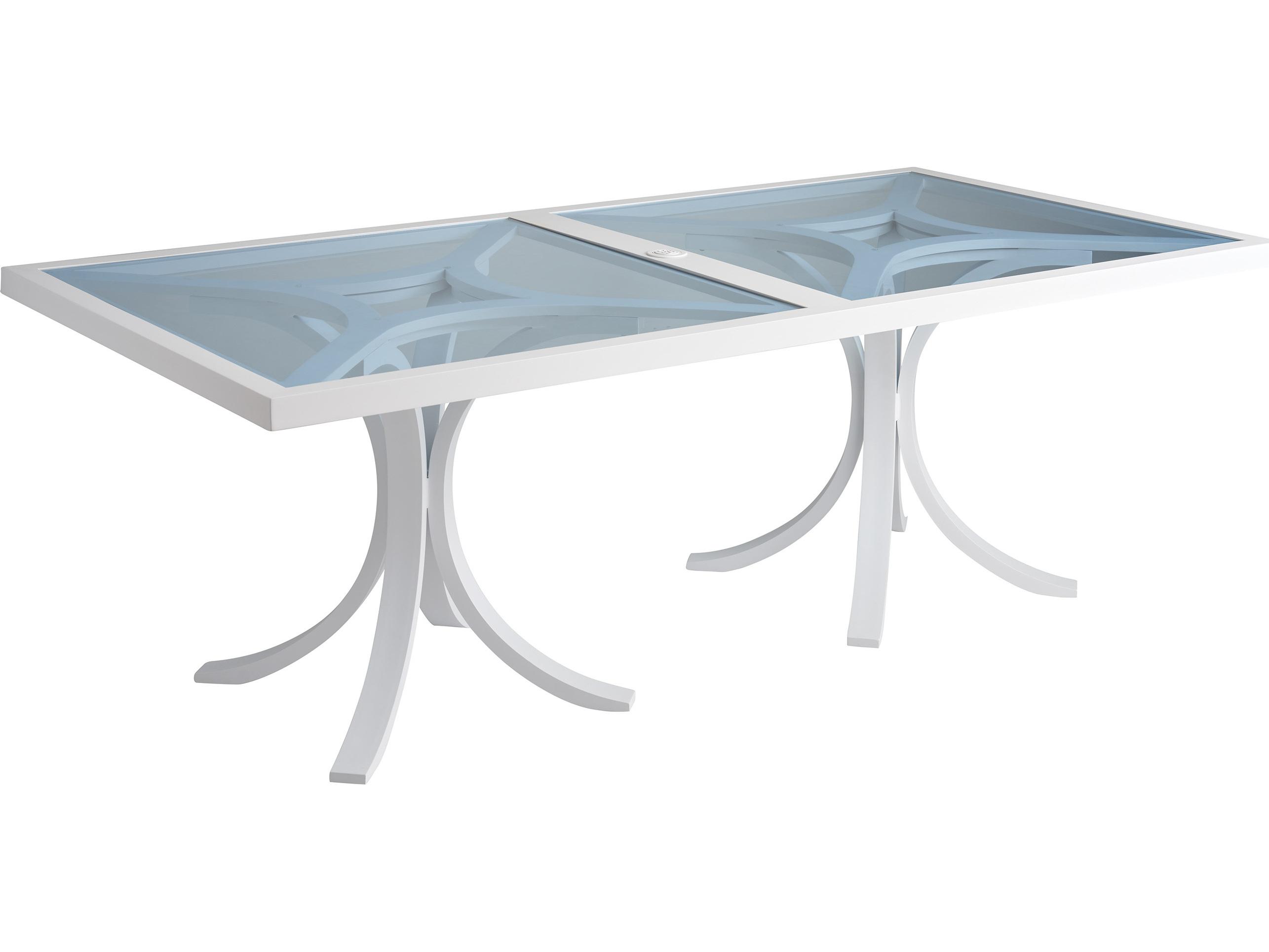 Tommy Bahama Outdoor Ocean Breeze Promenade Aluminum Rectangular Glass Top Dining Table with Umbrella Hole