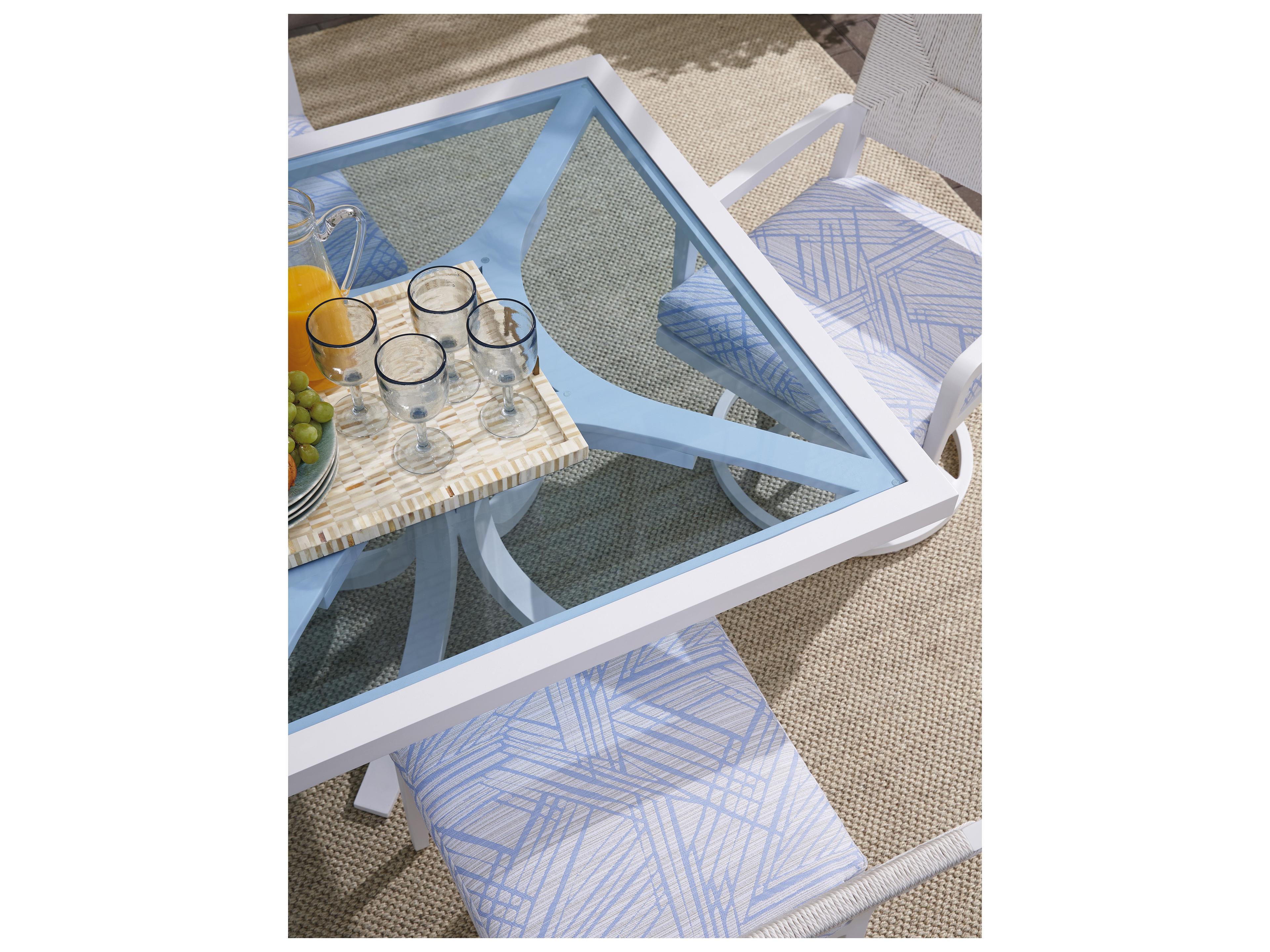 Tommy Bahama Outdoor Ocean Breeze Promenade Aluminum Rectangular Glass Top Dining Table with Umbrella Hole