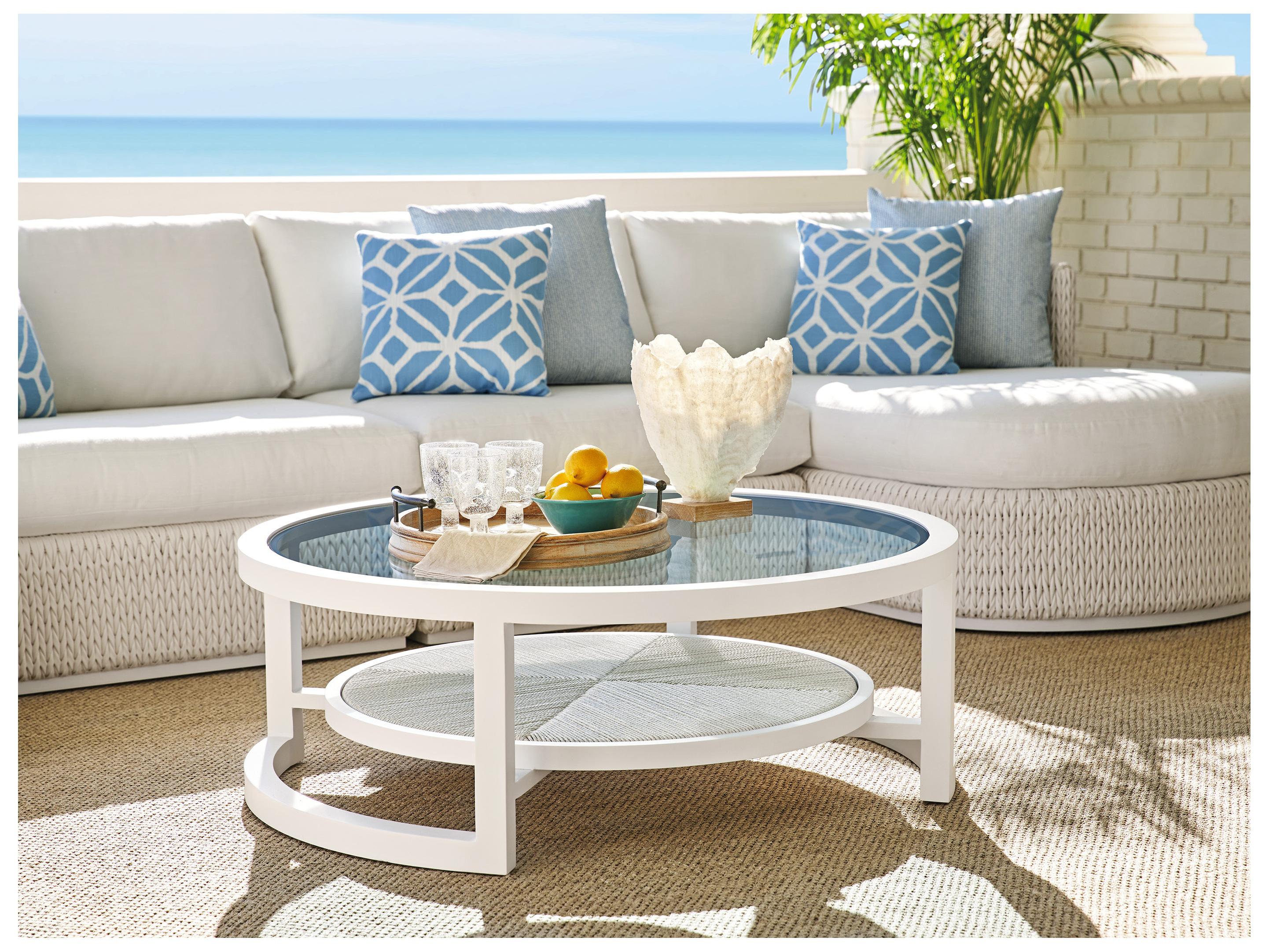 Tommy Bahama Outdoor Ocean Breeze Promenade Aluminum Round Glass Top Coffee Table