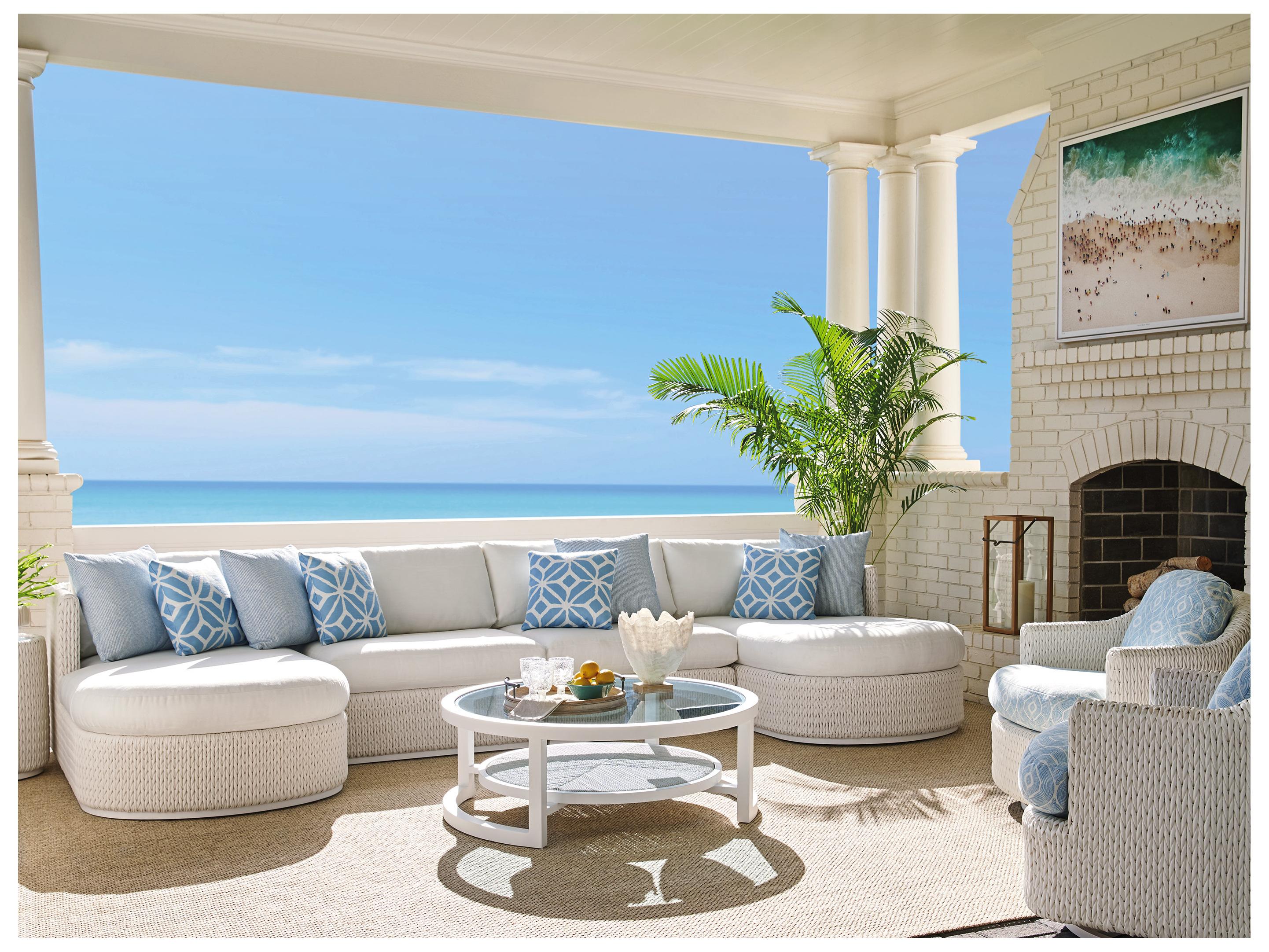 Tommy Bahama Outdoor Ocean Breeze Promenade Aluminum Round Glass Top Coffee Table