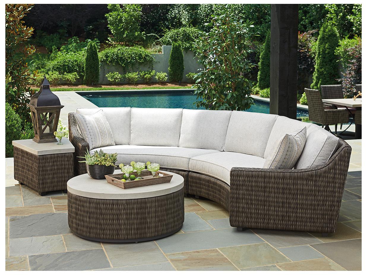 Tommy Bahama Outdoor Cypress Wicker Point Ocean Terrace Left Arm Curved Sectional Sofa