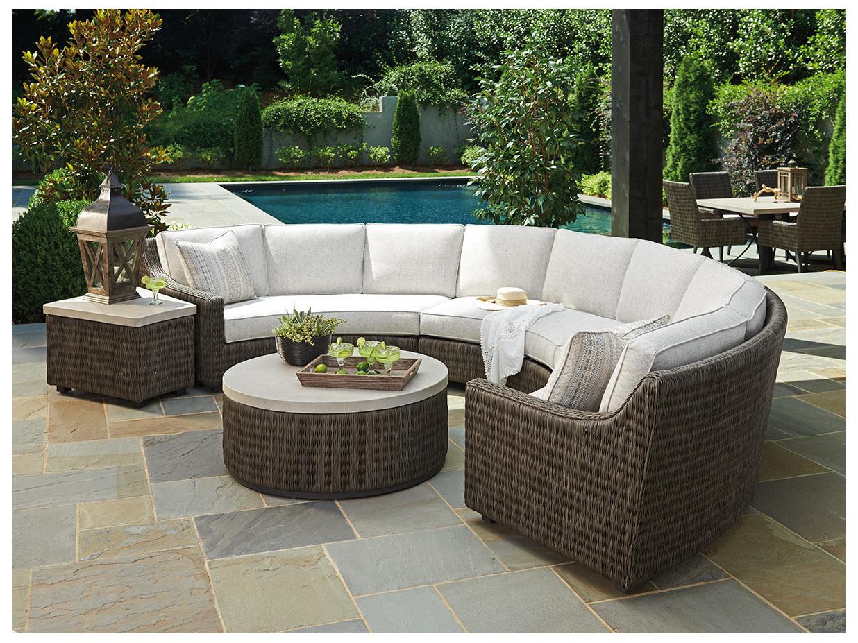 Tommy Bahama Outdoor Cypress Wicker Point Ocean Terrace Right Arm Curved Sectional Sofa