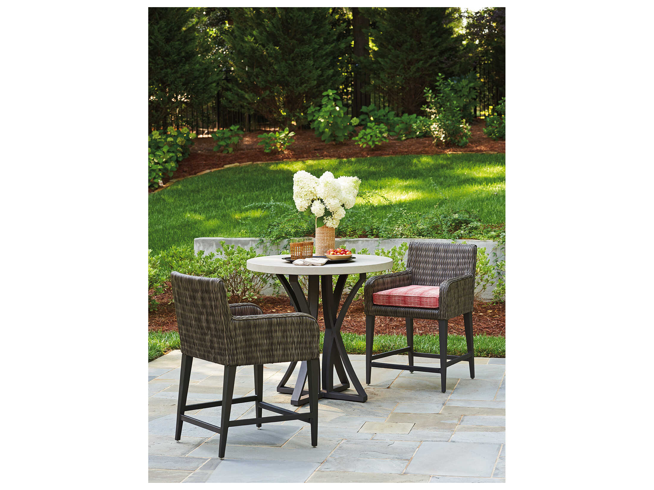 Tommy Bahama Outdoor Cypress Point Ocean Terrace Round Bar Counter Table with Weatherstone Top