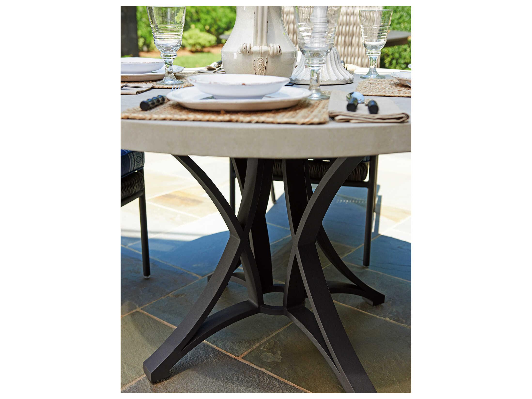 Tommy Bahama Outdoor Cypress Point Ocean Terrace Aluminum Round Weatherstone Top Dining Table with Umbrella Hole