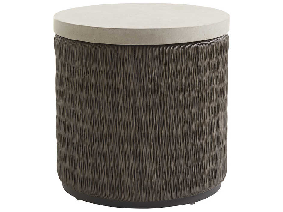 Tommy Bahama Outdoor Cypress Point Ocean Terrace Wicker Round End Table with Weatherstone Top