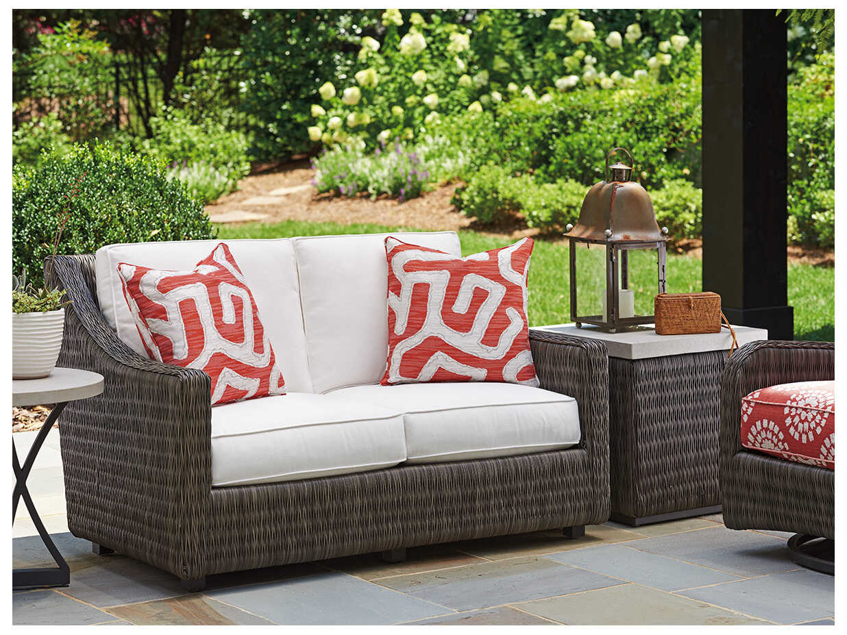 Tommy Bahama Outdoor Cypress Point Ocean Terrace Wicker Square End Table with Weatherstone Top