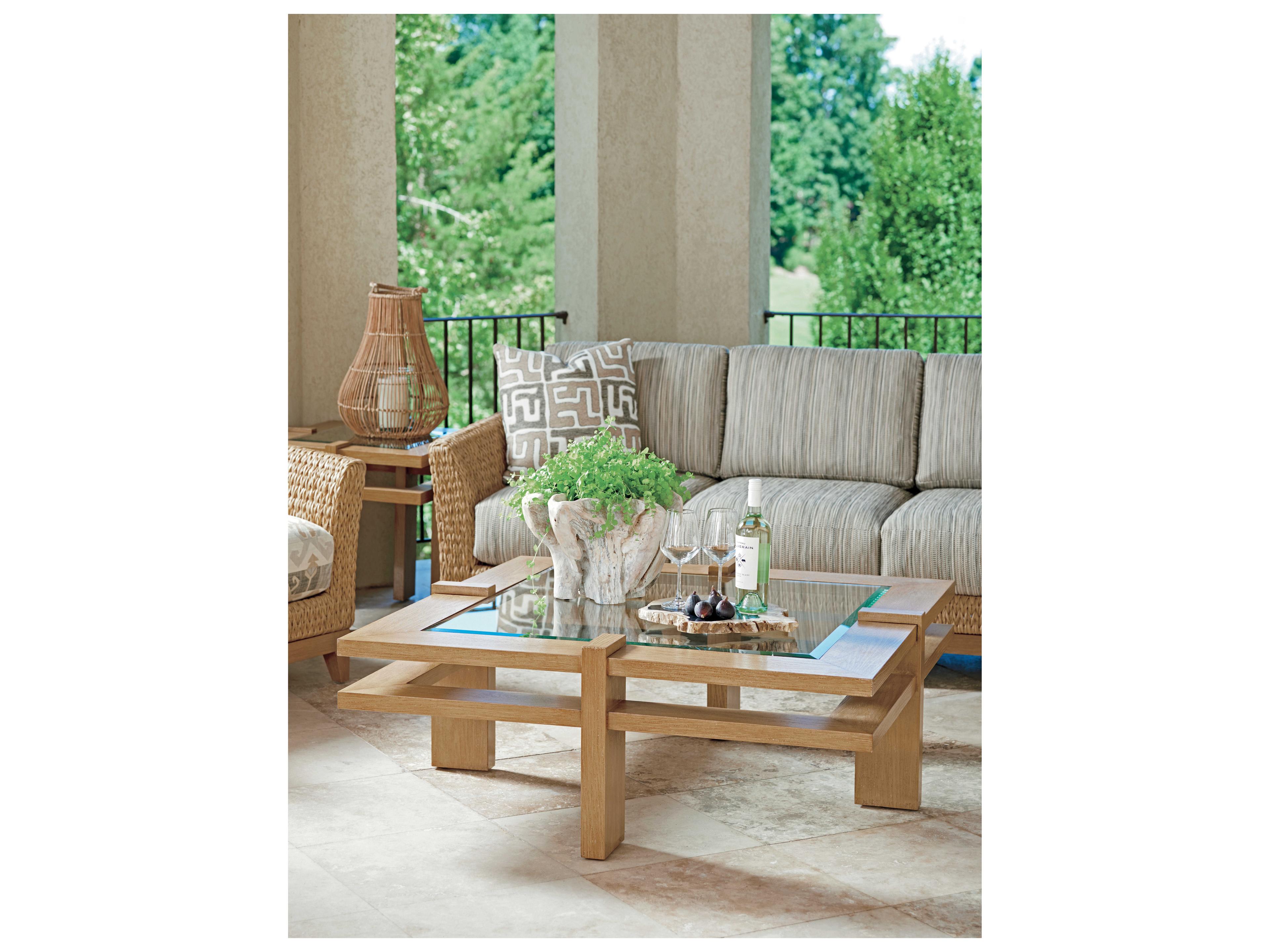 Tommy Bahama Outdoor Los Altos Valley View Aluminum Square Glass Top Coffee Table