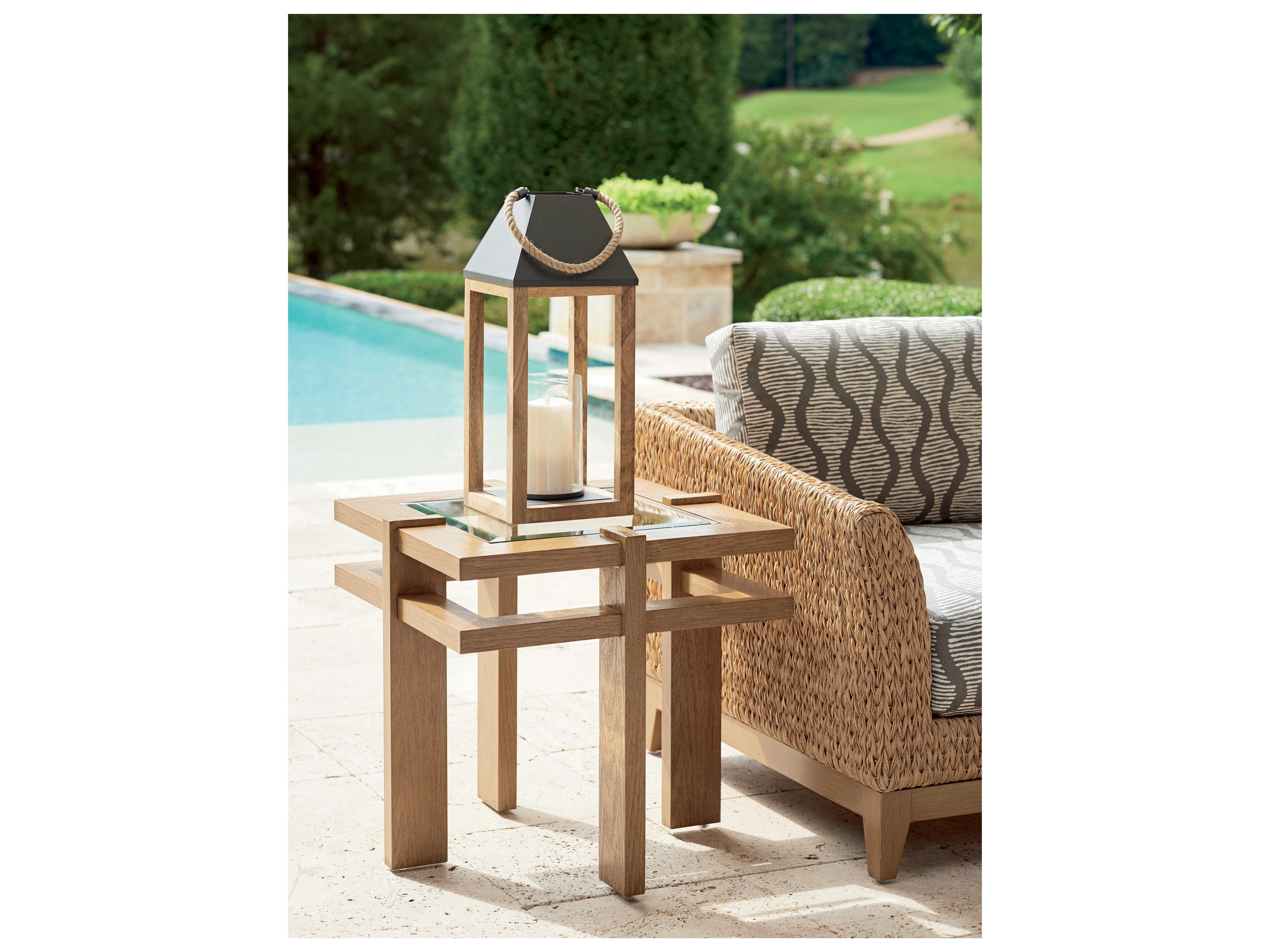 Tommy Bahama Outdoor Los Altos Valley View Aluminum Glass Top Square End Table