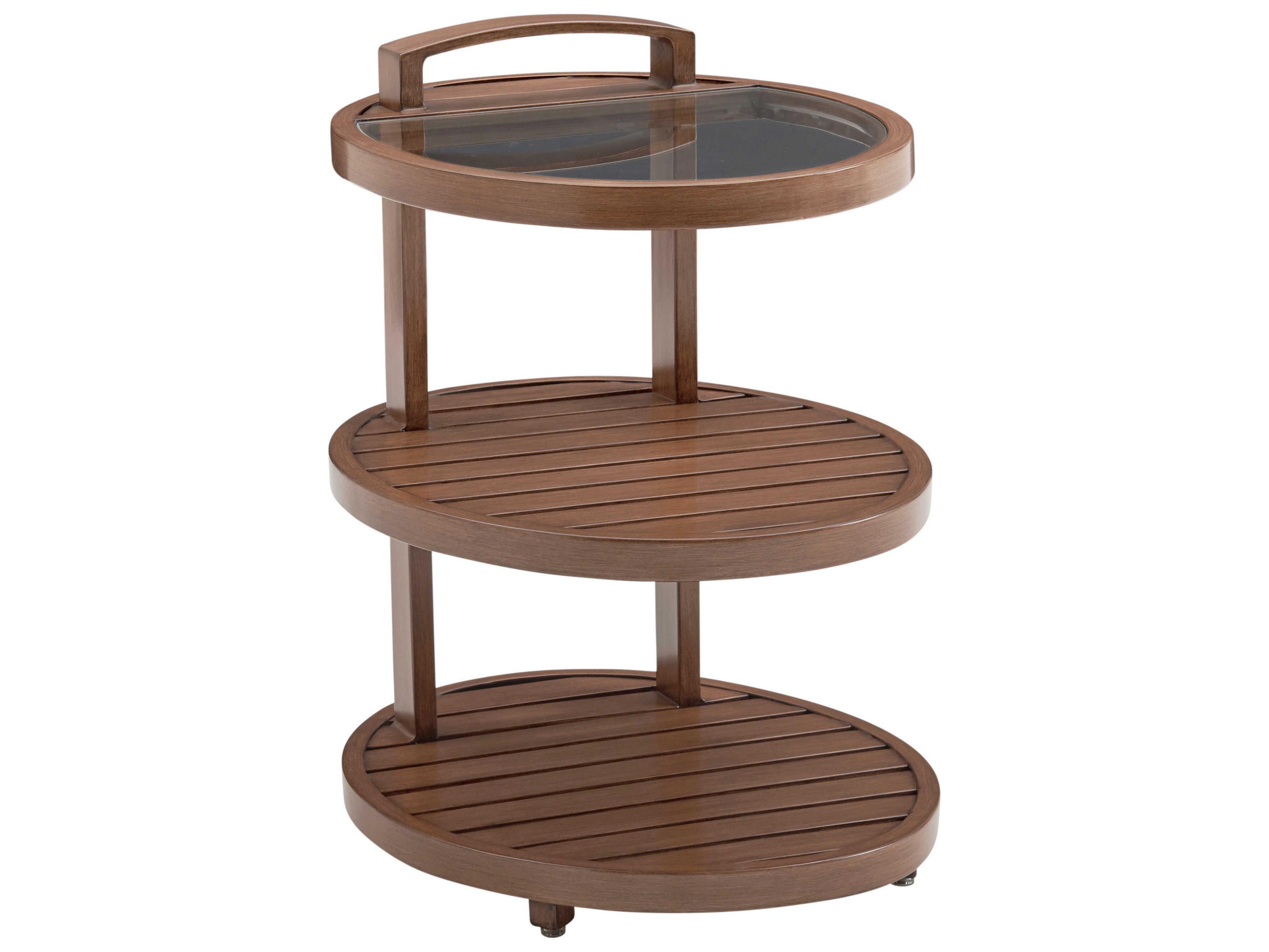 Tommy Bahama Outdoor Harbor Isle Aluminum Tiered Glass Top End Table