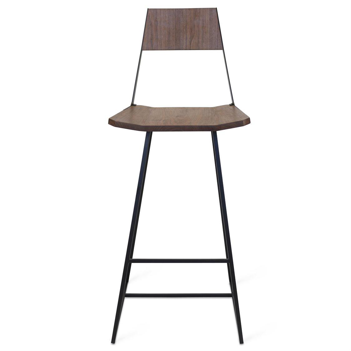 Tronk Design Clarke Collection Walnut Wood Black Bar Stool