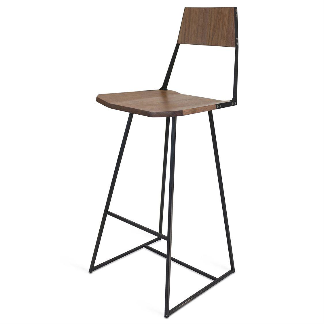 Tronk Design Clarke Collection Walnut Wood Black Bar Stool