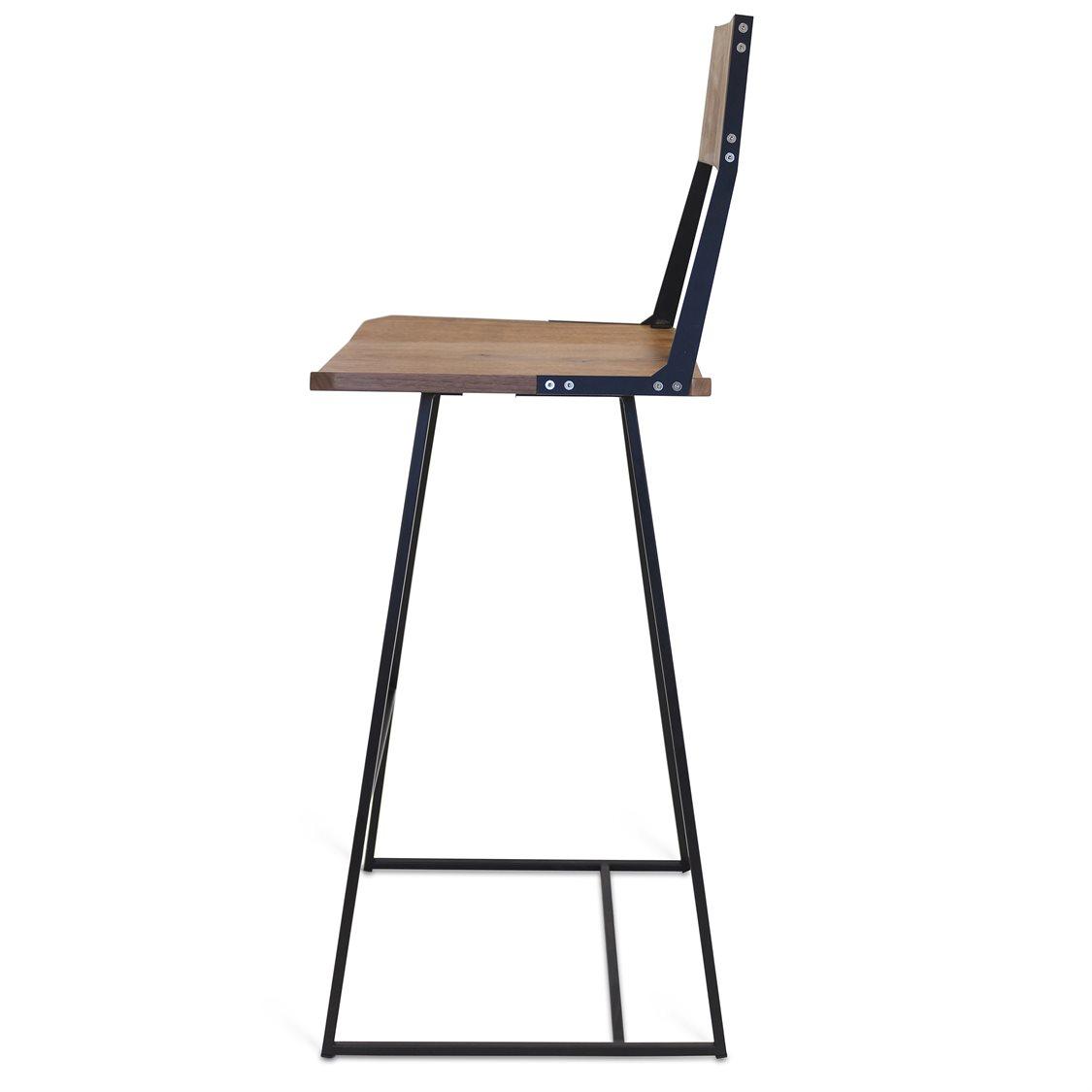 Tronk Design Clarke Collection Walnut Wood Black Bar Stool