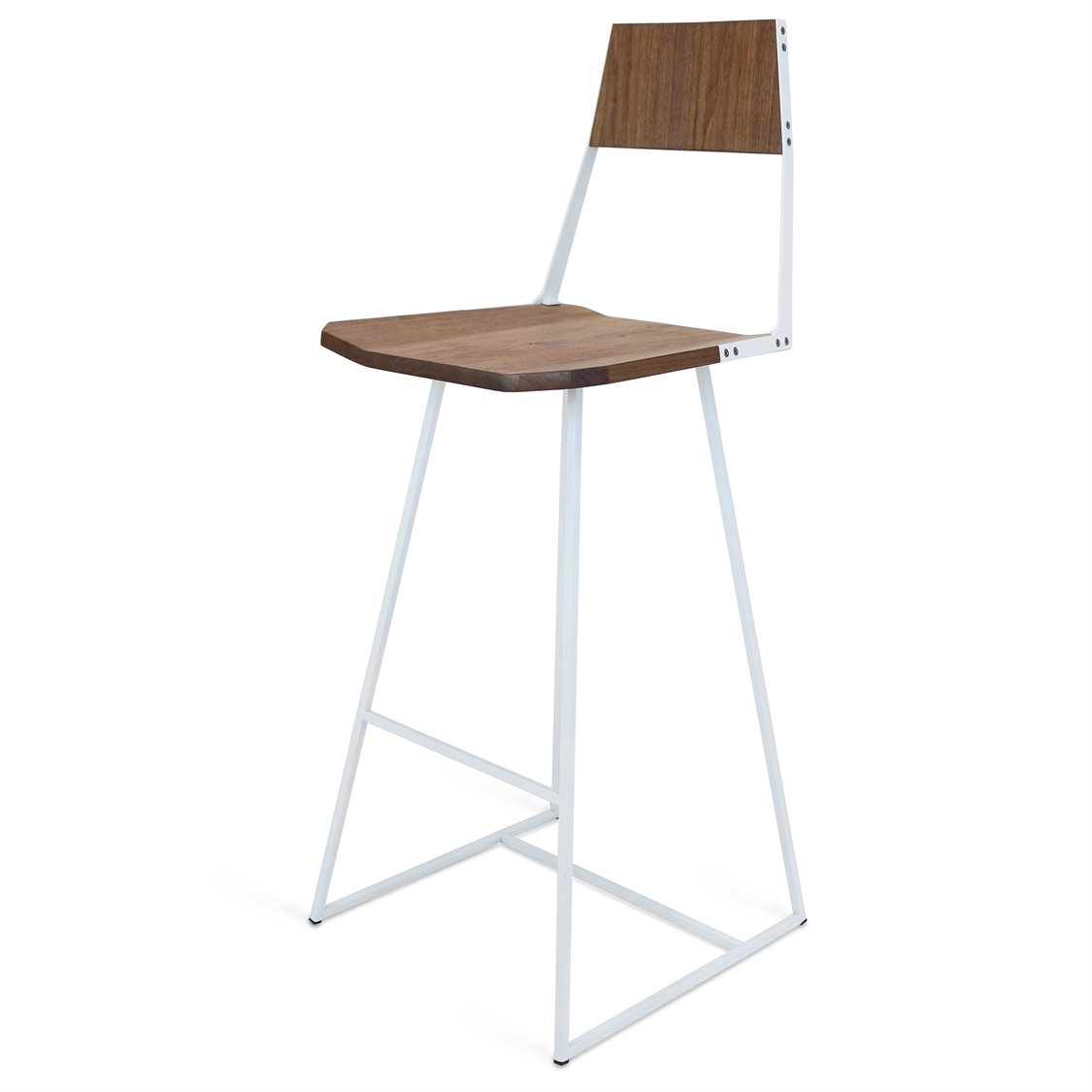 Tronk Design Clarke Collection Walnut Wood White Bar Stool