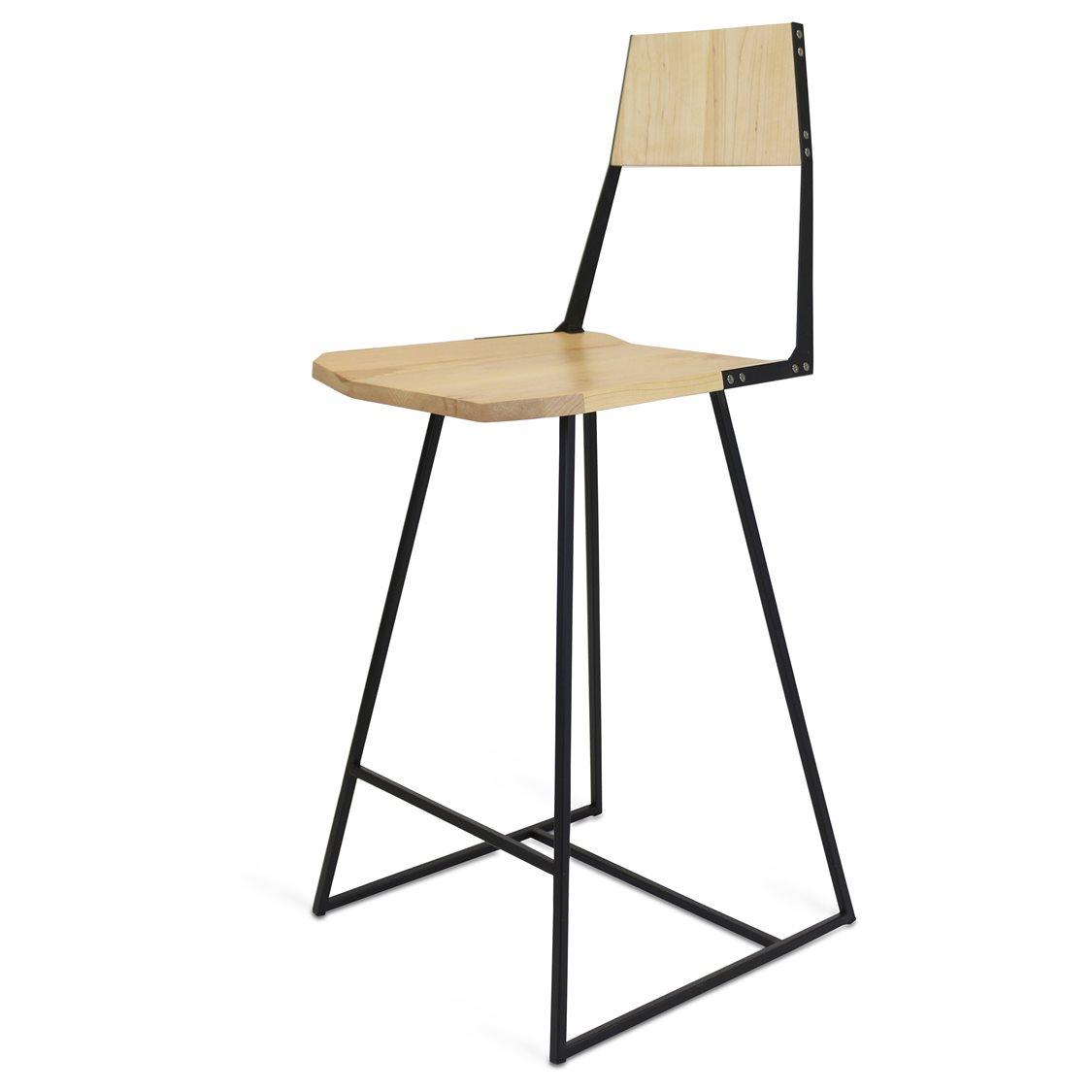 Tronk Design Clarke Collection Maple Wood Black Counter Stool