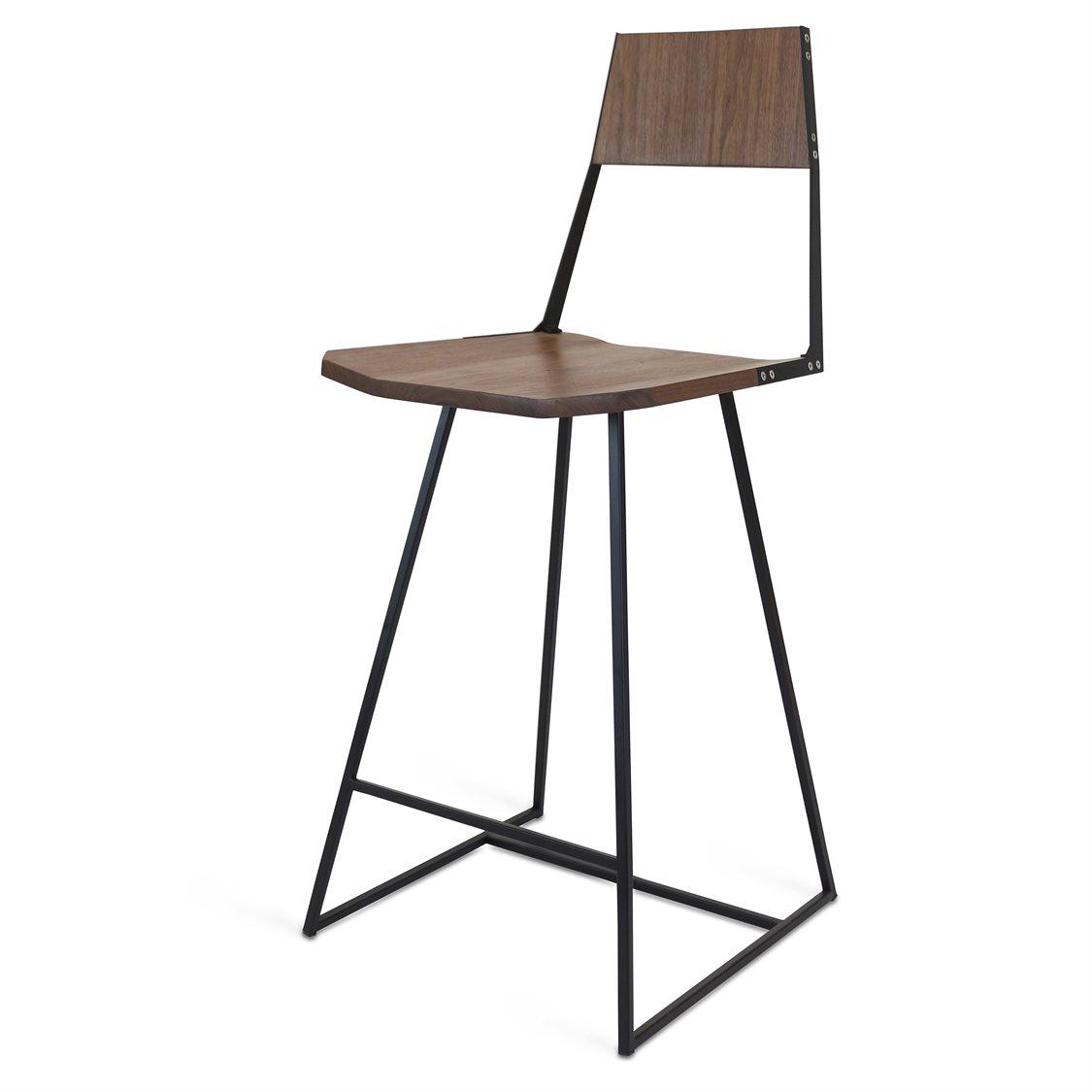 Tronk Design Clarke Collection Walnut Wood Black Counter Stool