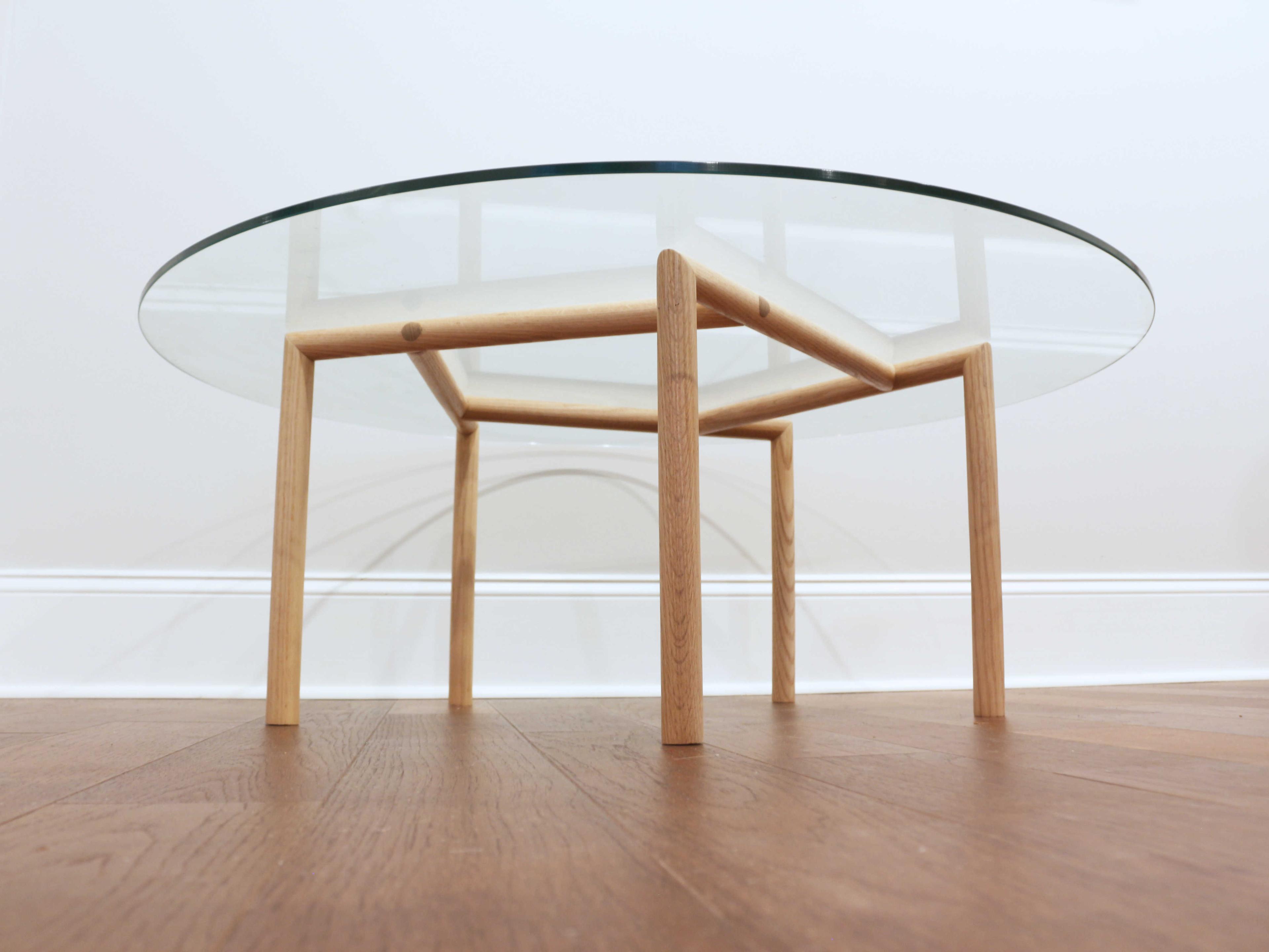 Tronk Design Gallagher Round Glass Clear Oak Coffee Table