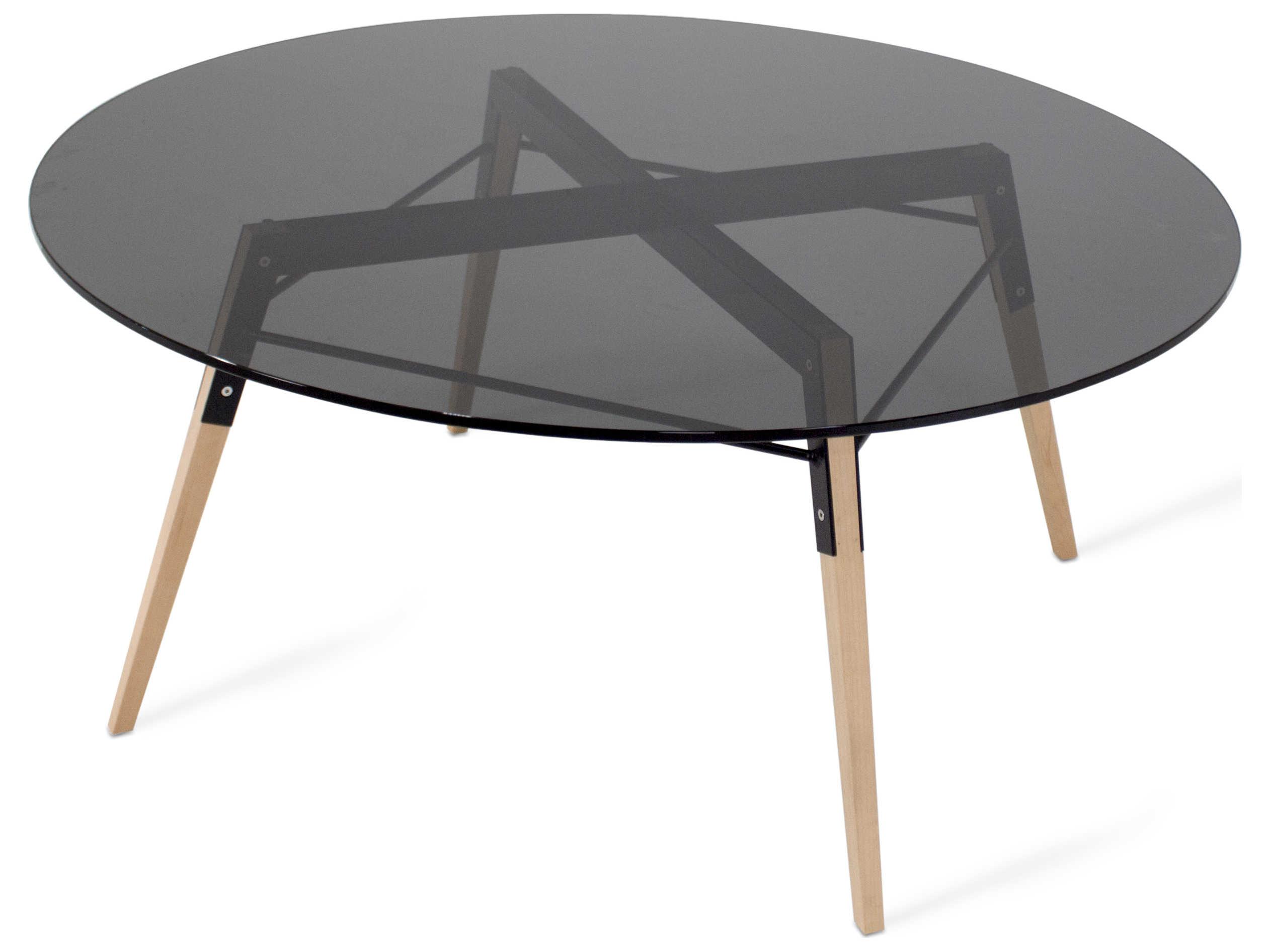 Tronk Design Ross Round Glass Black Maple Coffee Table