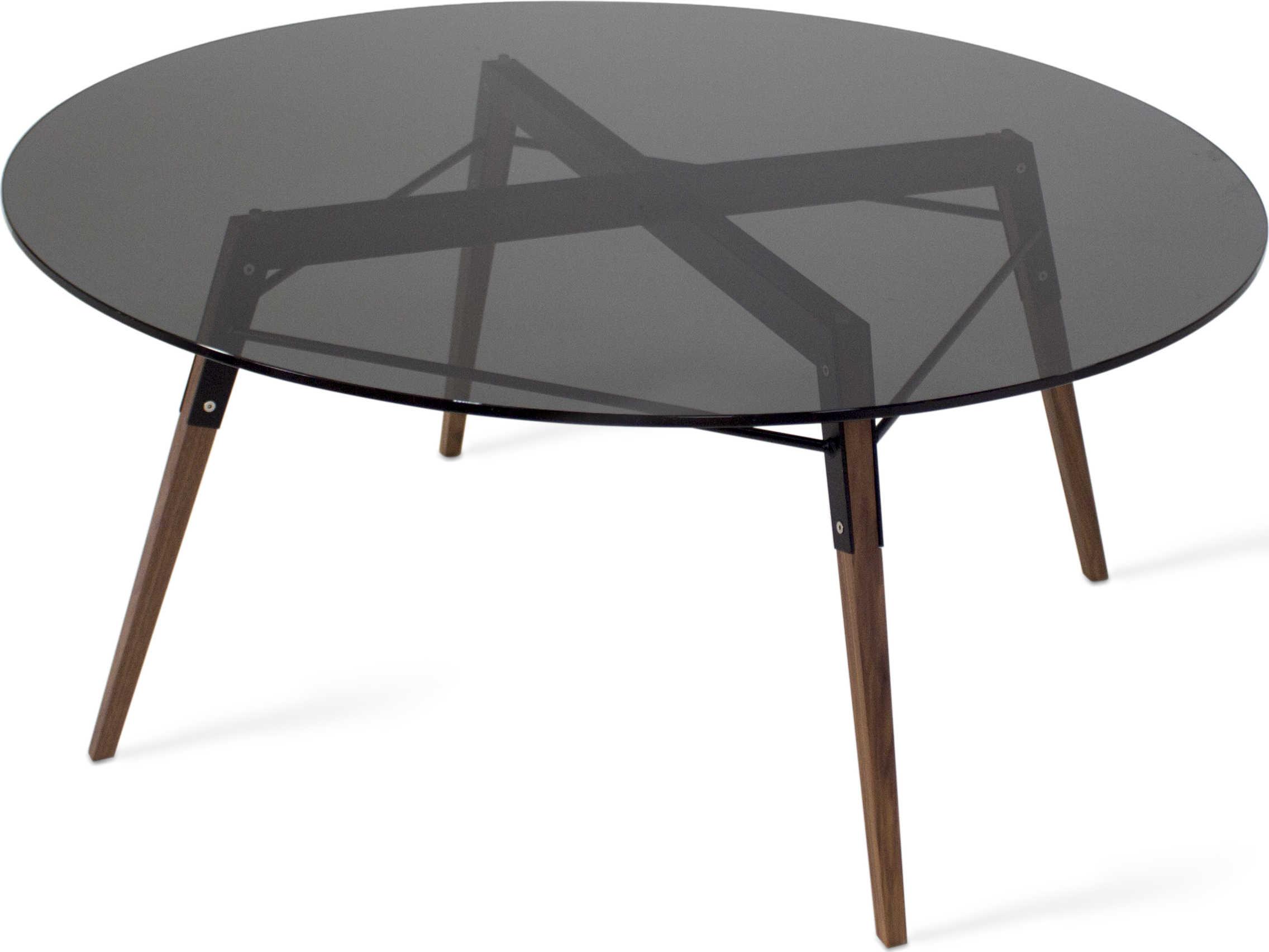 Tronk Design Ross Round Glass Black Walnut Coffee Table