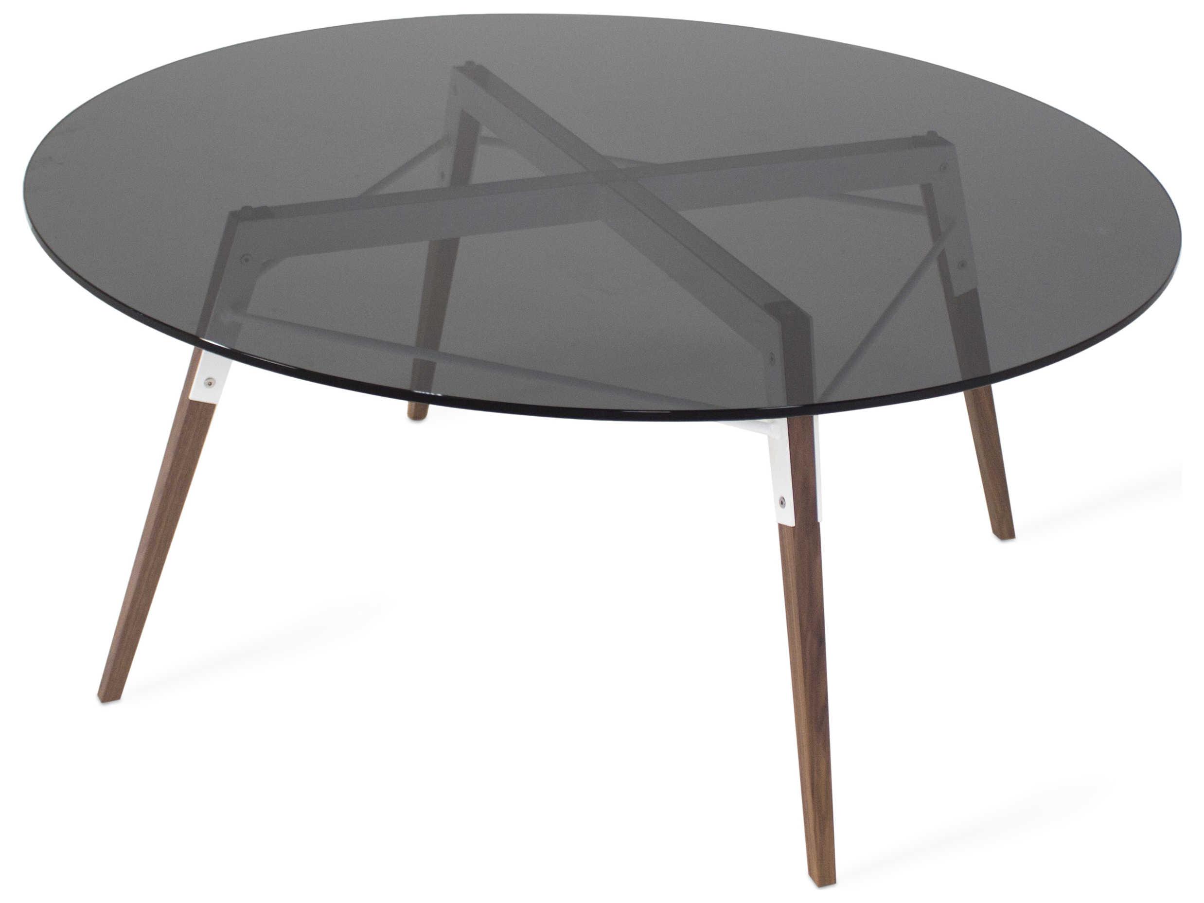 Tronk Design Ross Round Glass White Walnut Coffee Table