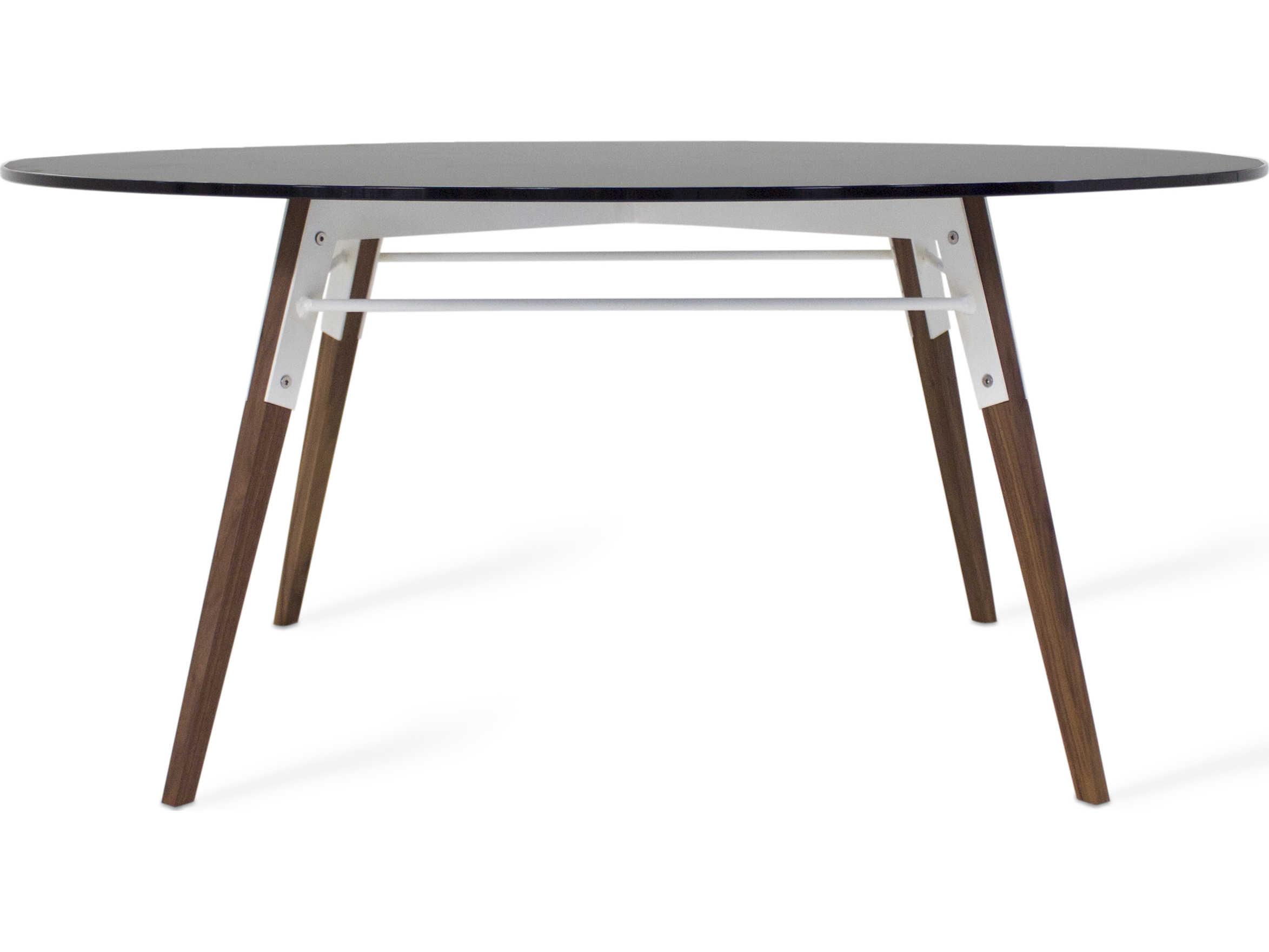 Tronk Design Ross Round Glass White Walnut Coffee Table