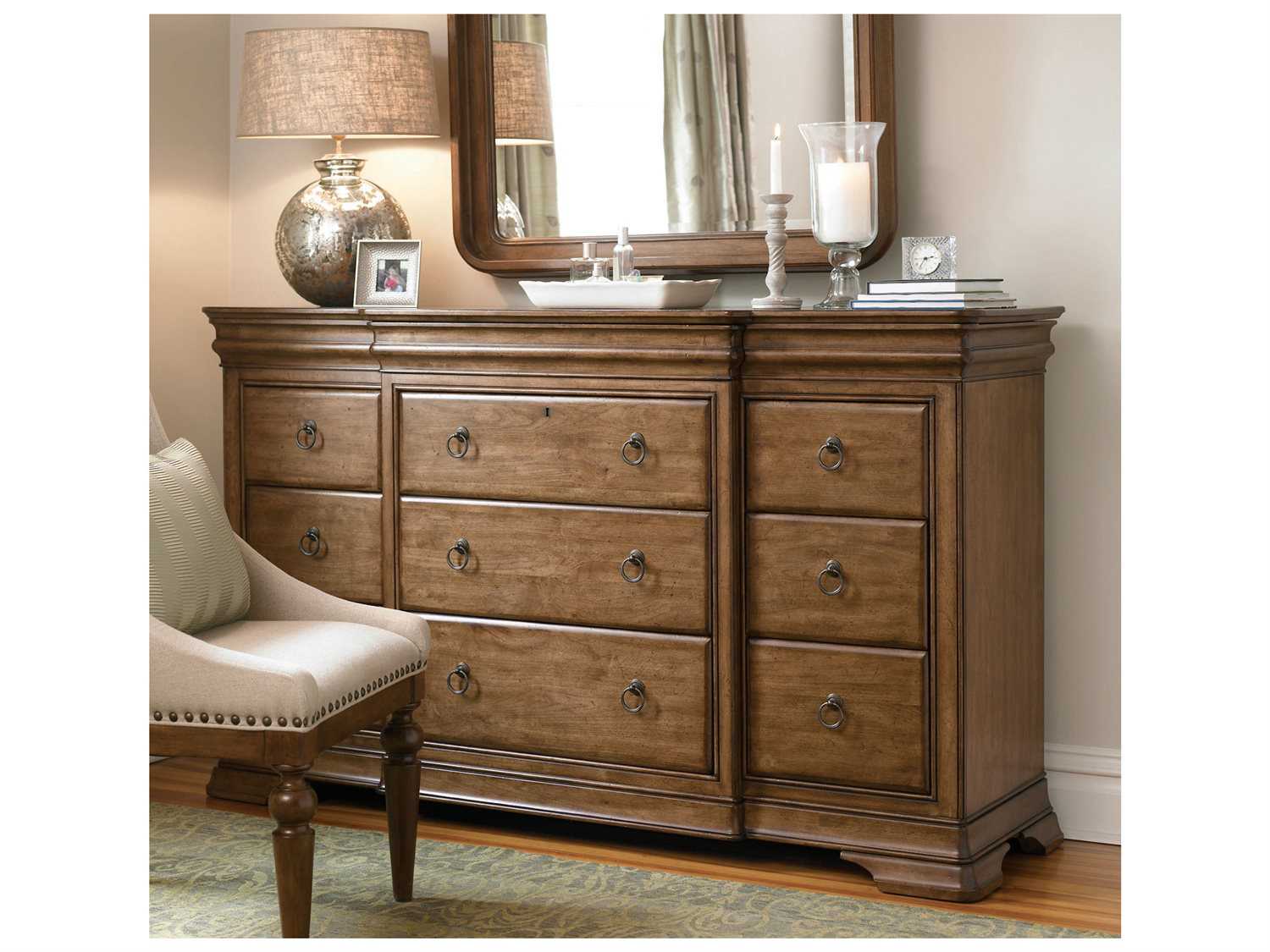 Universal Furniture New Lou Cognac Dresser Vintage Storage Mirror