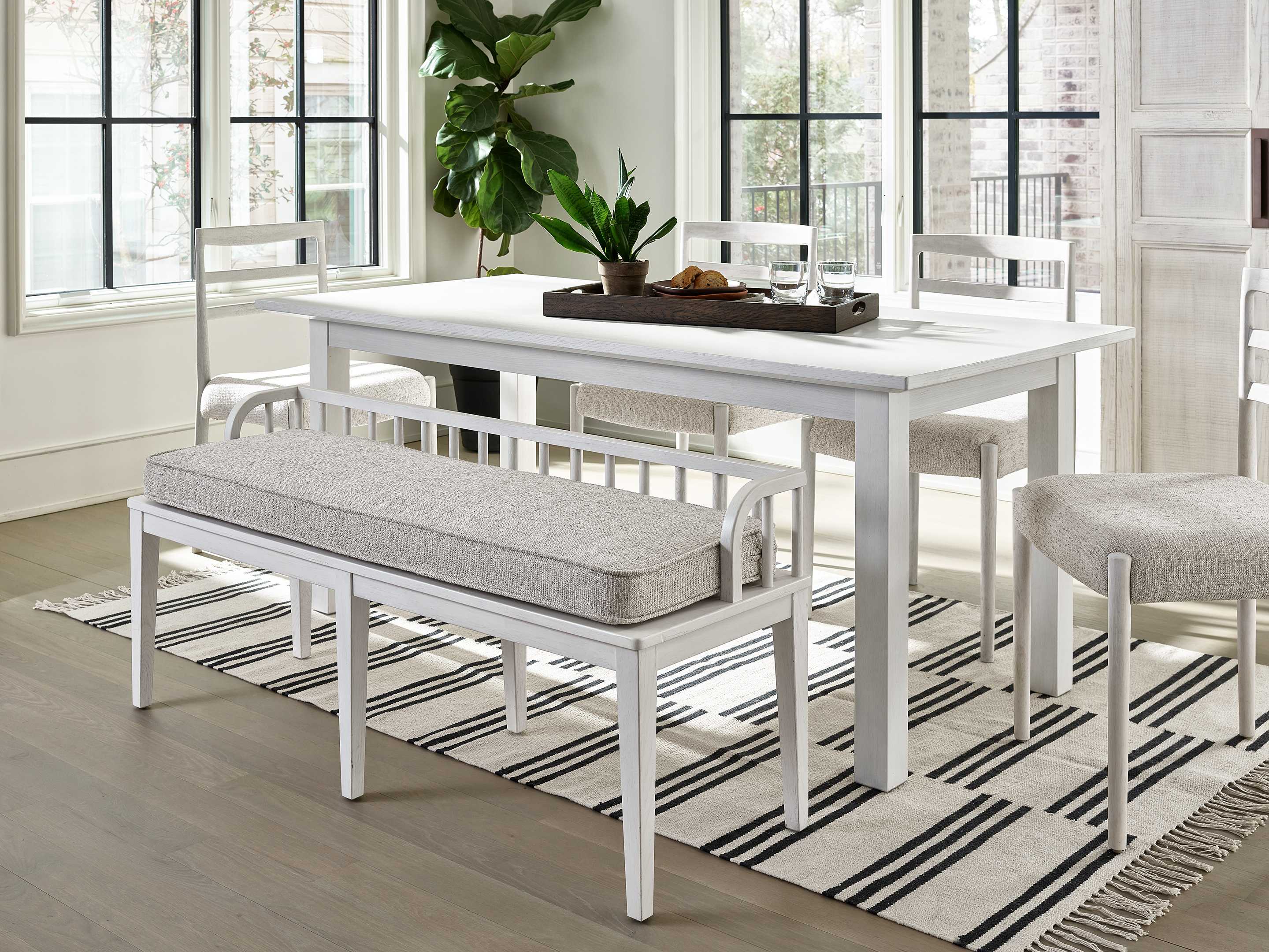 Universal Furniture Modern Farmhouse Coconut Metal Picket Fence White Upholstered Accent Bench