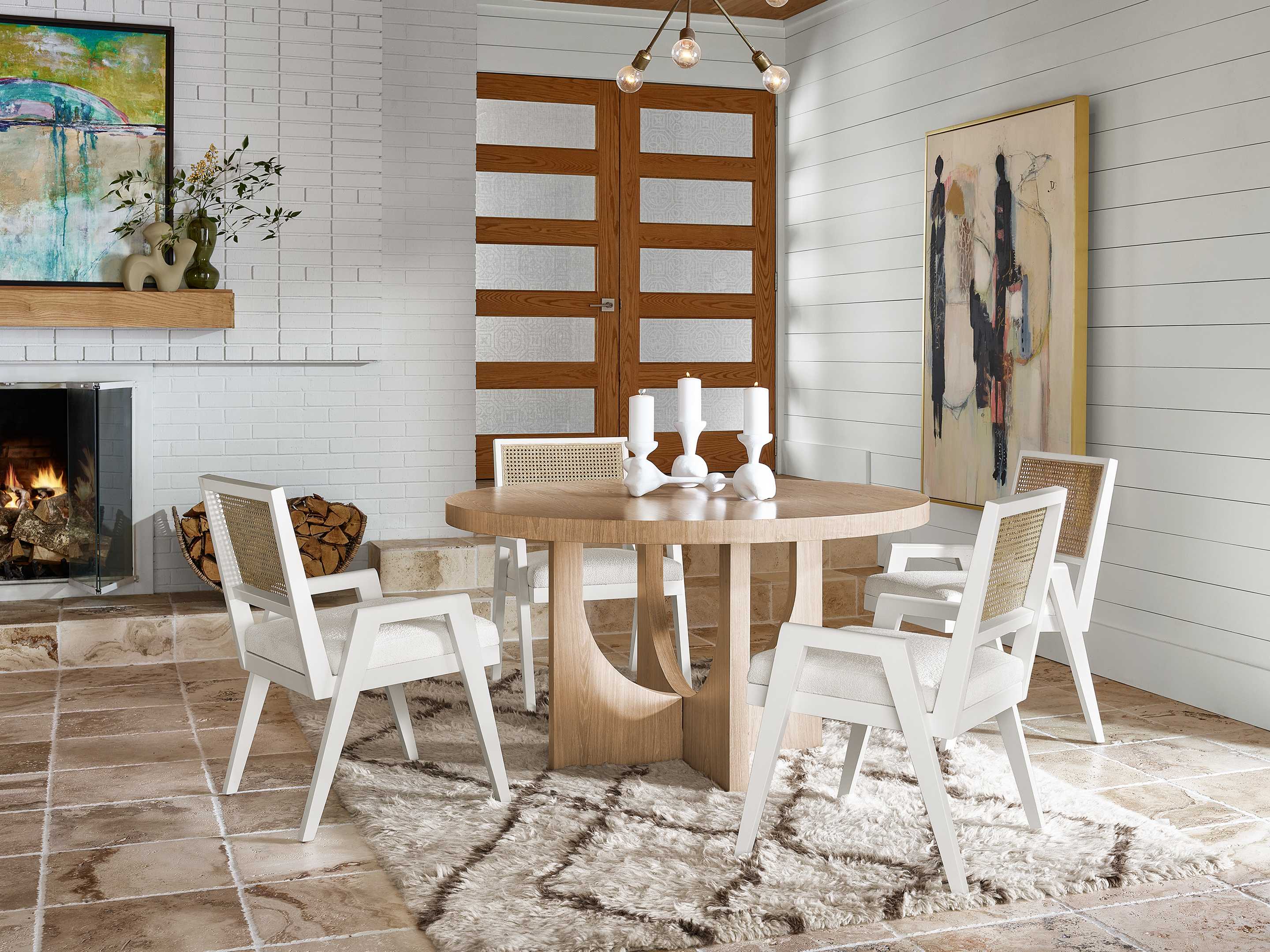 Universal Furniture Nomad Sonora Solid Wood White Upholstered Arm Dining Chair