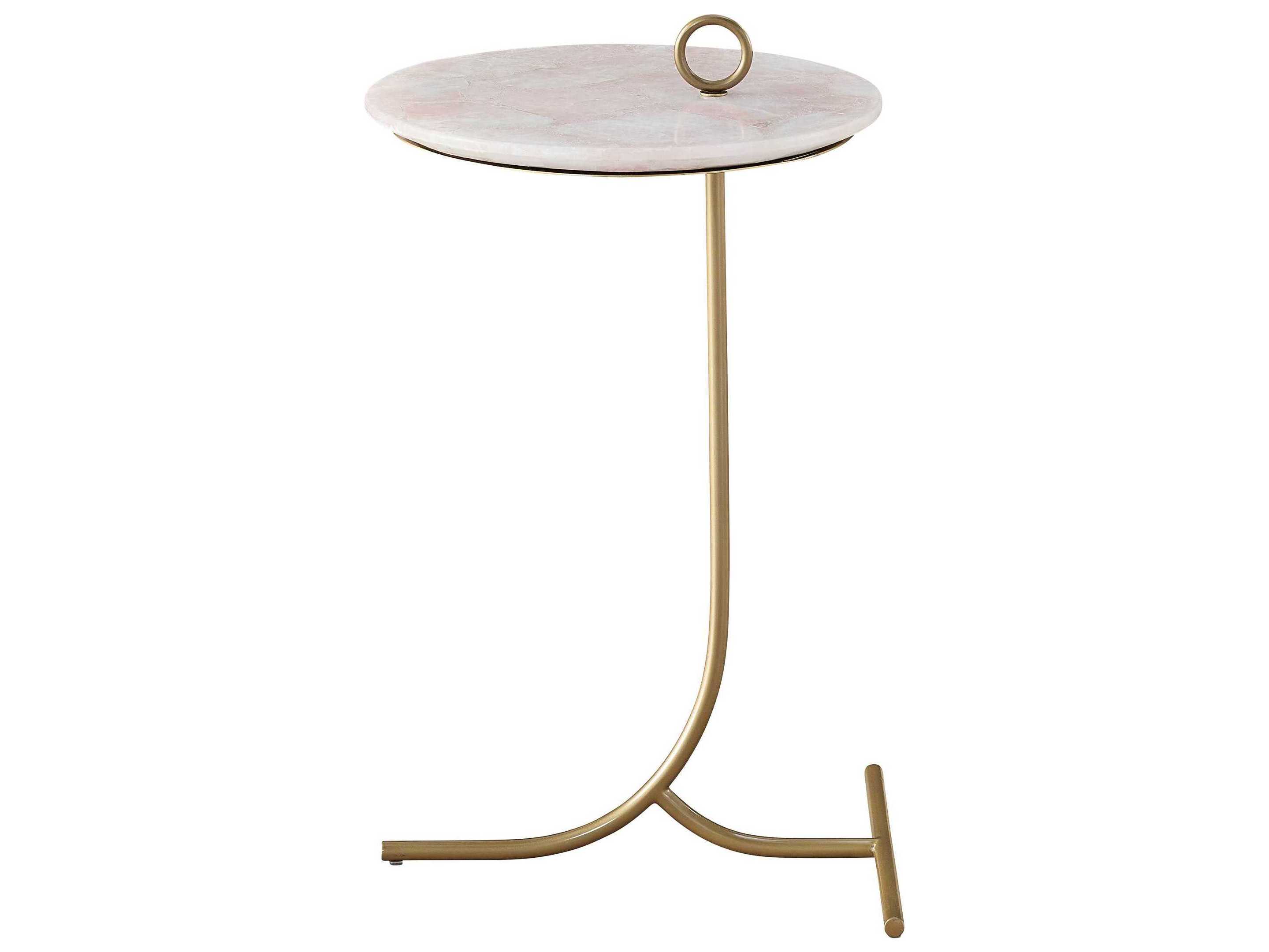 Universal Furniture Tranquility Round Stone Rose Quartz White Carrara Marble Soft Gold End Table