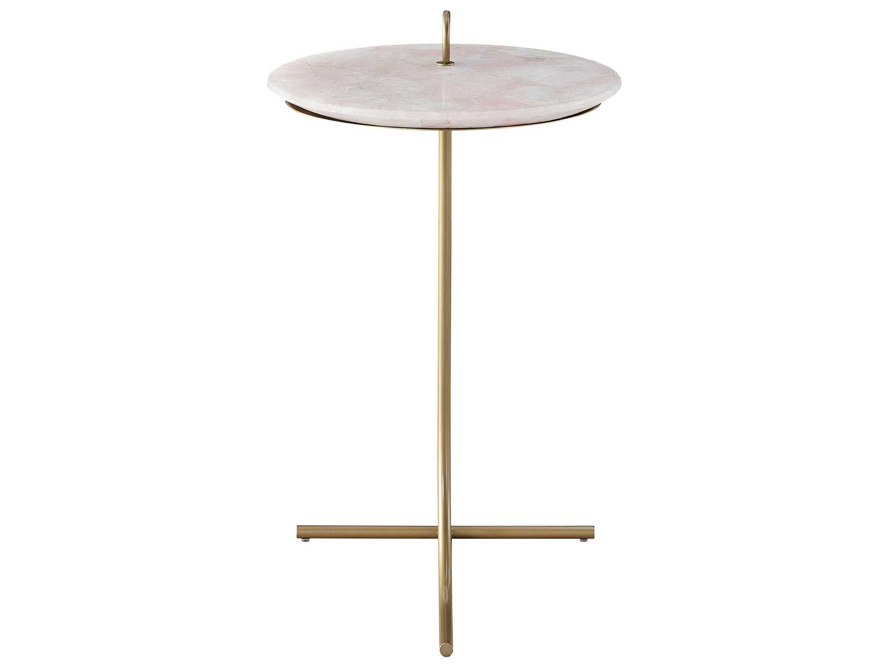Universal Furniture Tranquility Round Stone Rose Quartz White Carrara Marble Soft Gold End Table