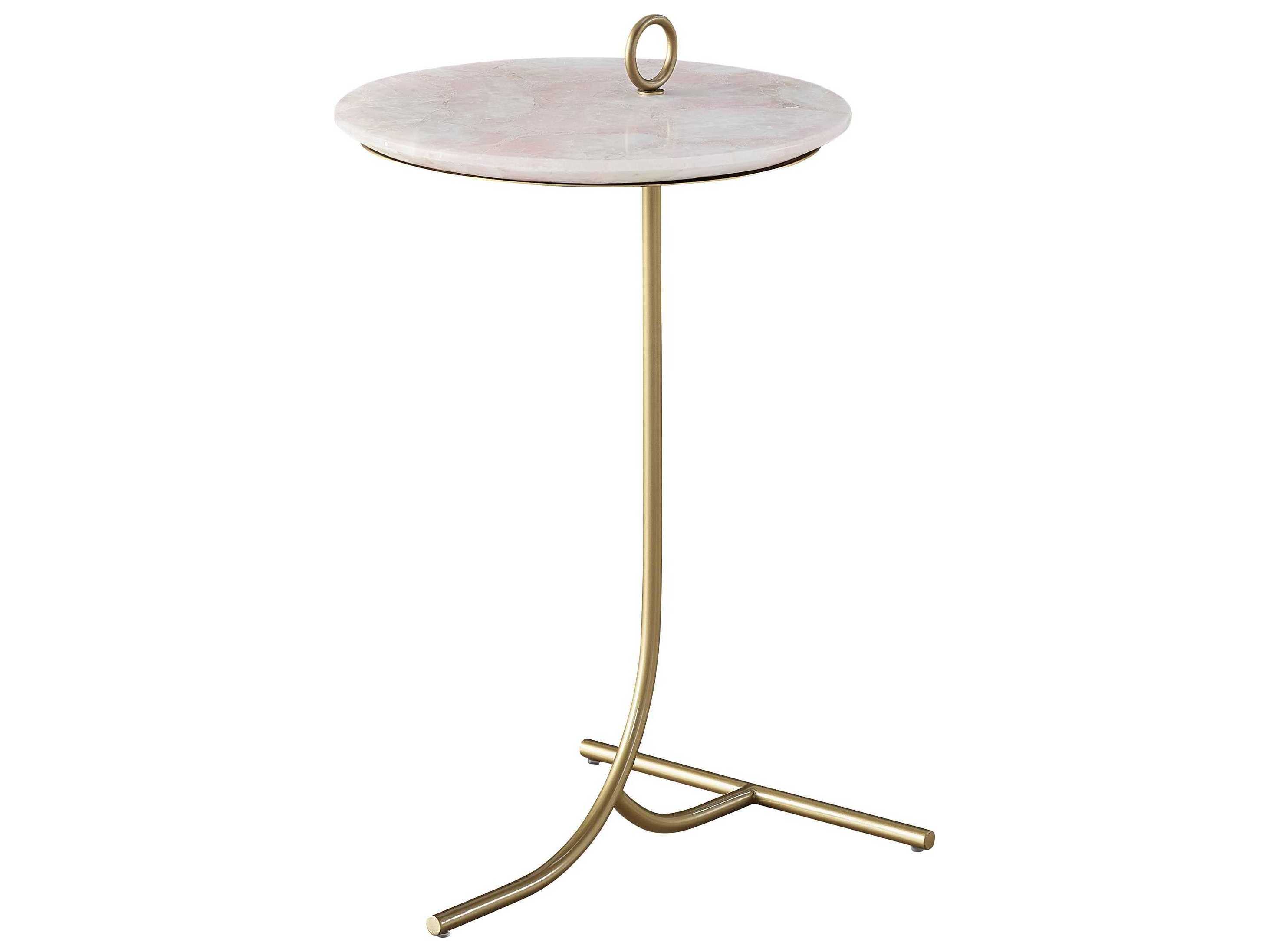 Universal Furniture Tranquility Round Stone Rose Quartz White Carrara Marble Soft Gold End Table