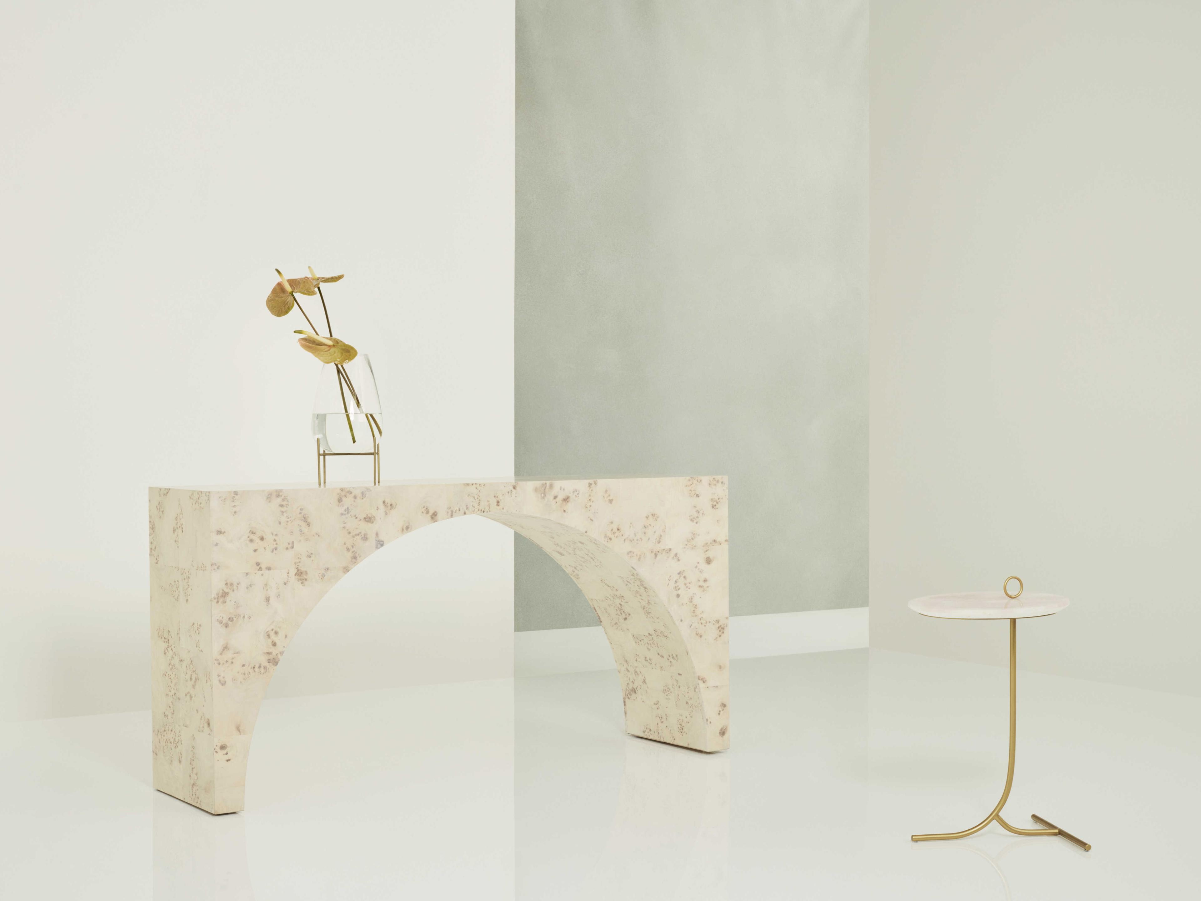 Universal Furniture Tranquility Round Carrara Stone Soft Gold End Table