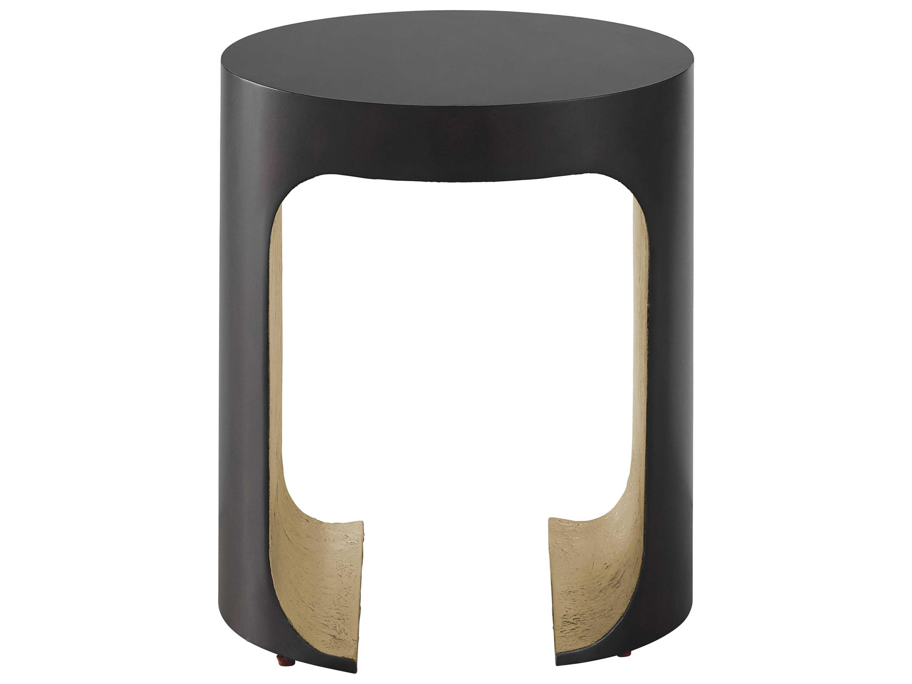 Universal Furniture Erinn V. x Universal Sonora Round Metal Blakened Bronze Silver Leaf End Table