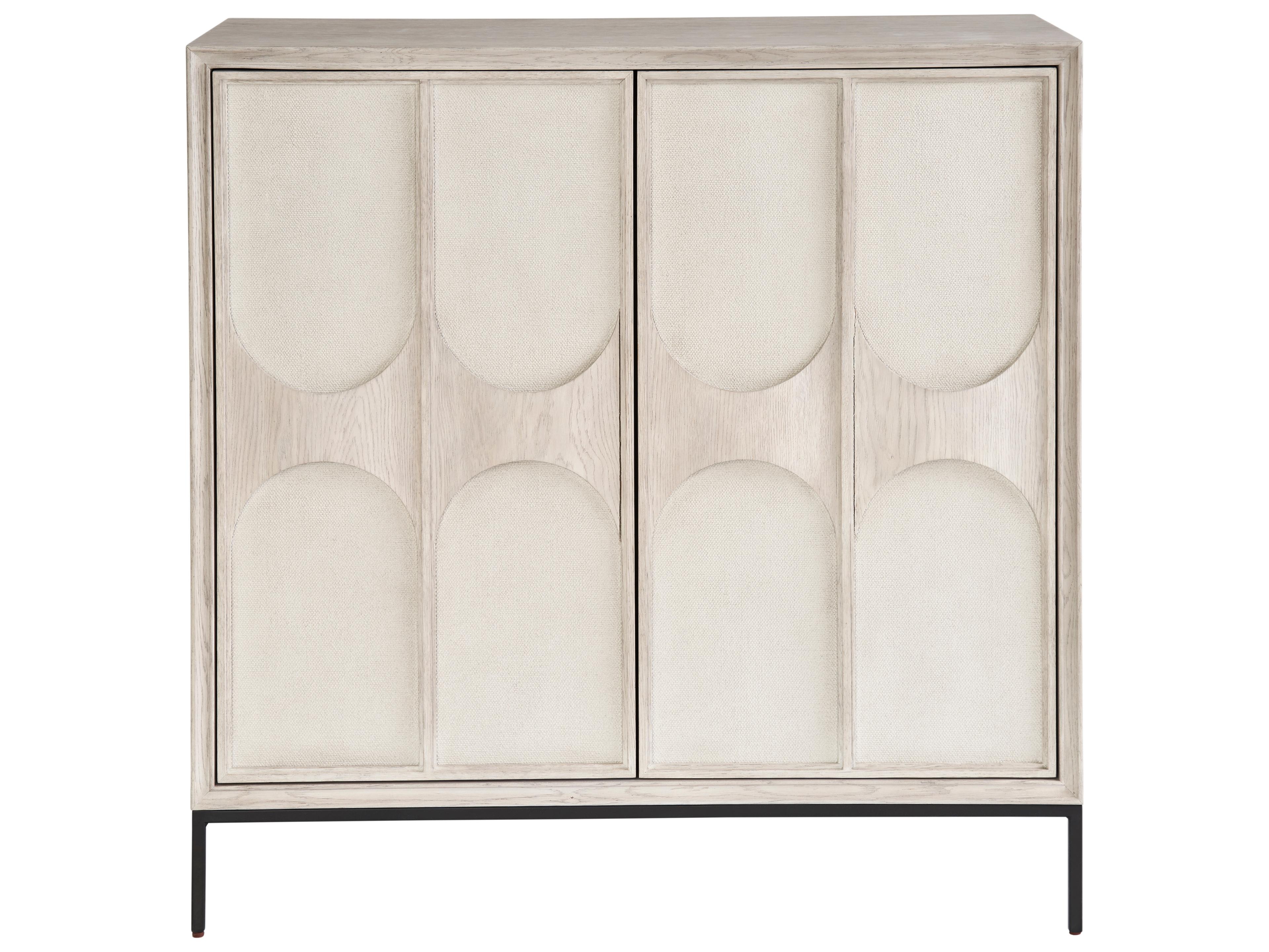 Universal Furniture Coalesce Beige Rolling Fog Flat Linen Door Fronts Wine Bar Cabinet