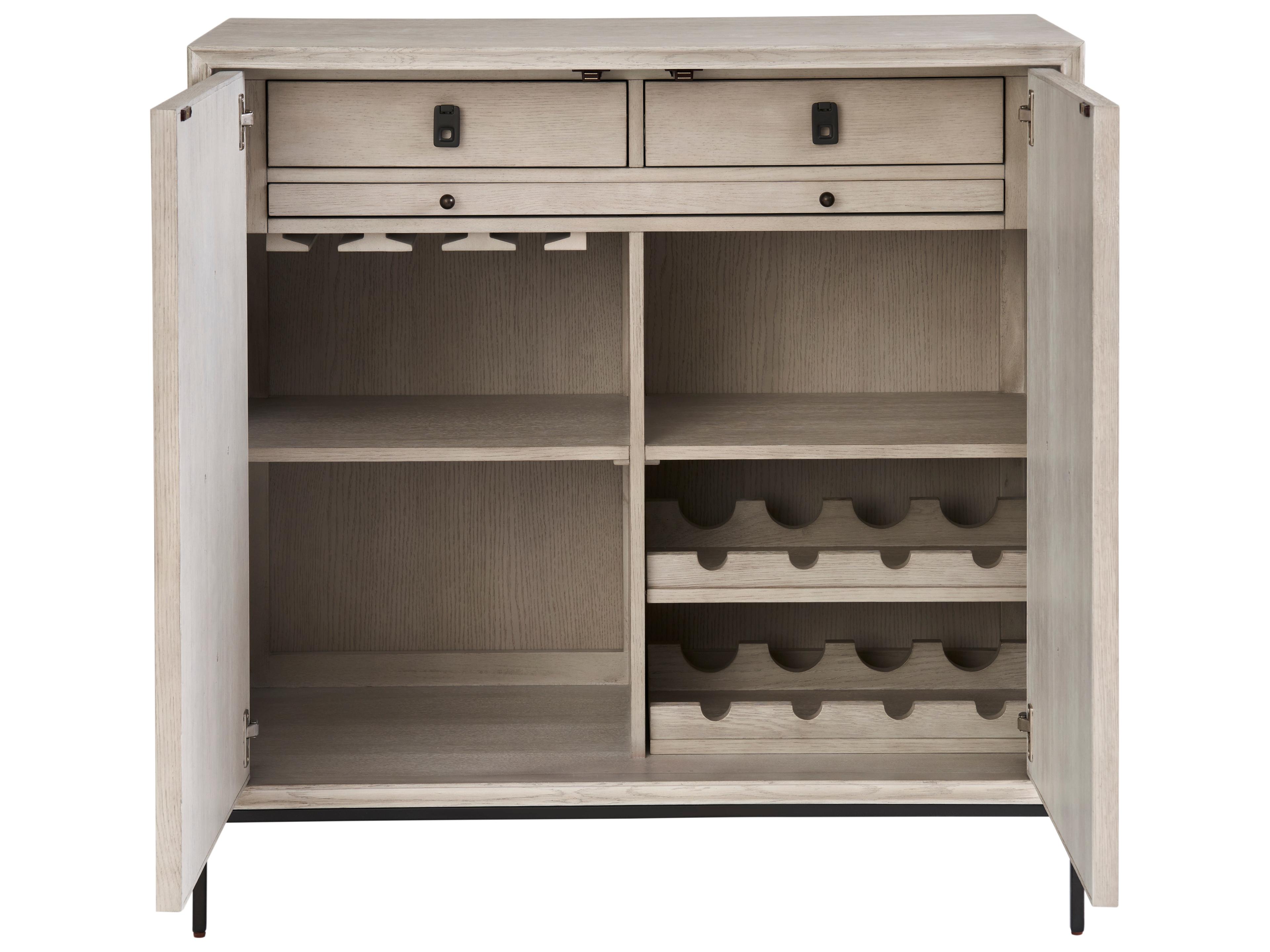 Universal Furniture Coalesce Beige Rolling Fog Flat Linen Door Fronts Wine Bar Cabinet