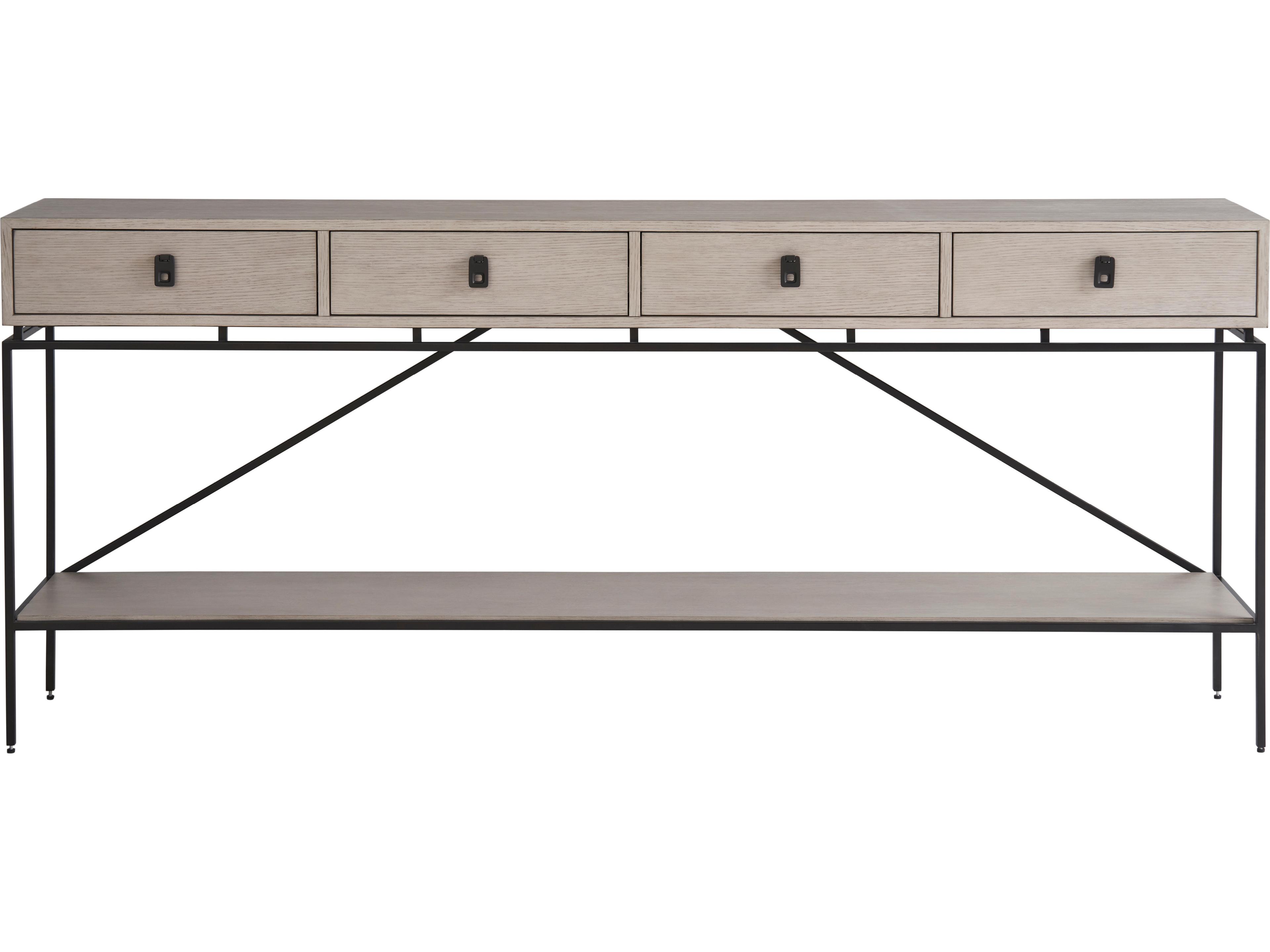 Universal Furniture Coalesce Barber Rectangular Wood Rolling Fog Console Table