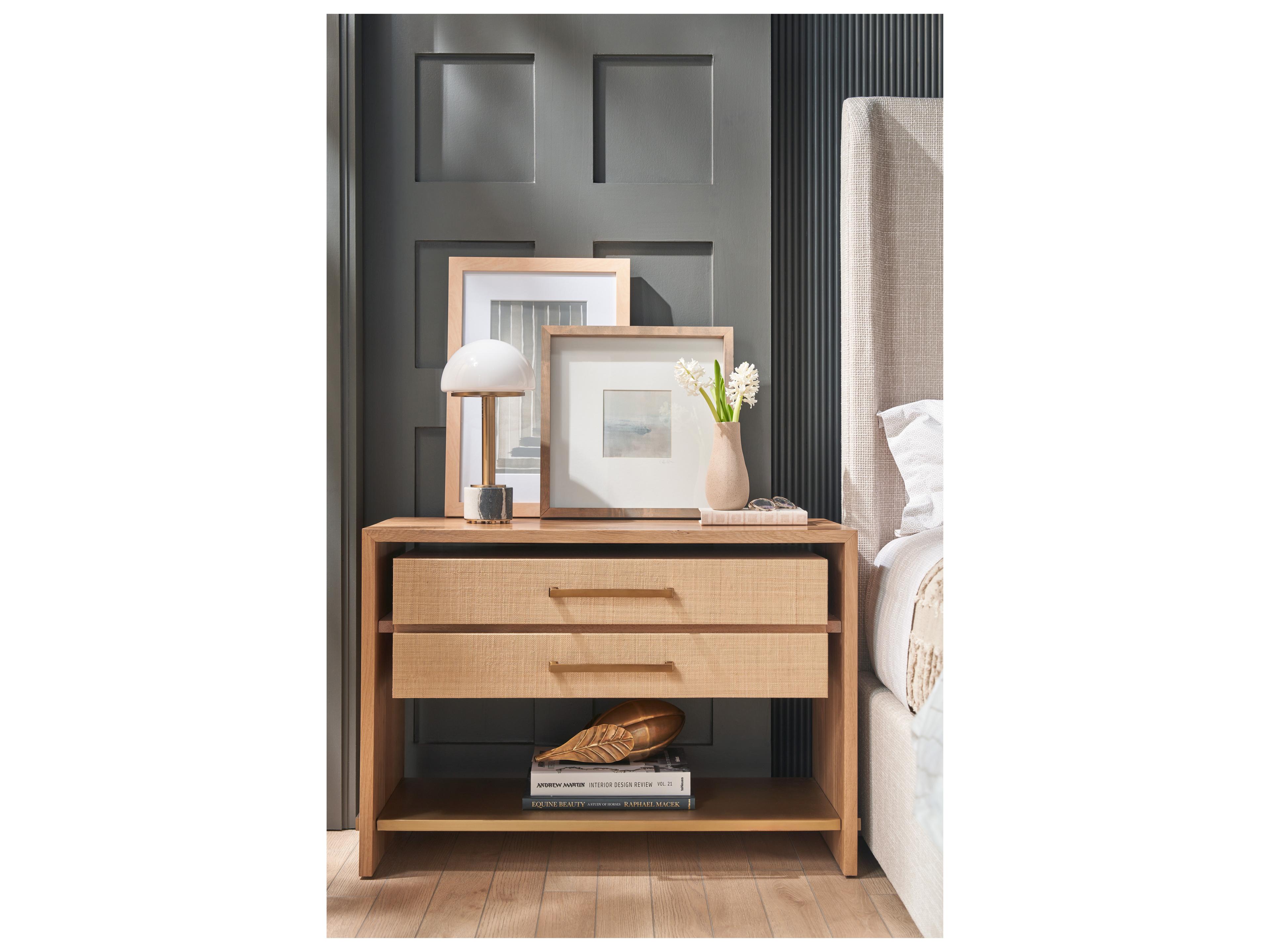 Universal Furniture Modern Oak and Rafiia Jonah Nighstand