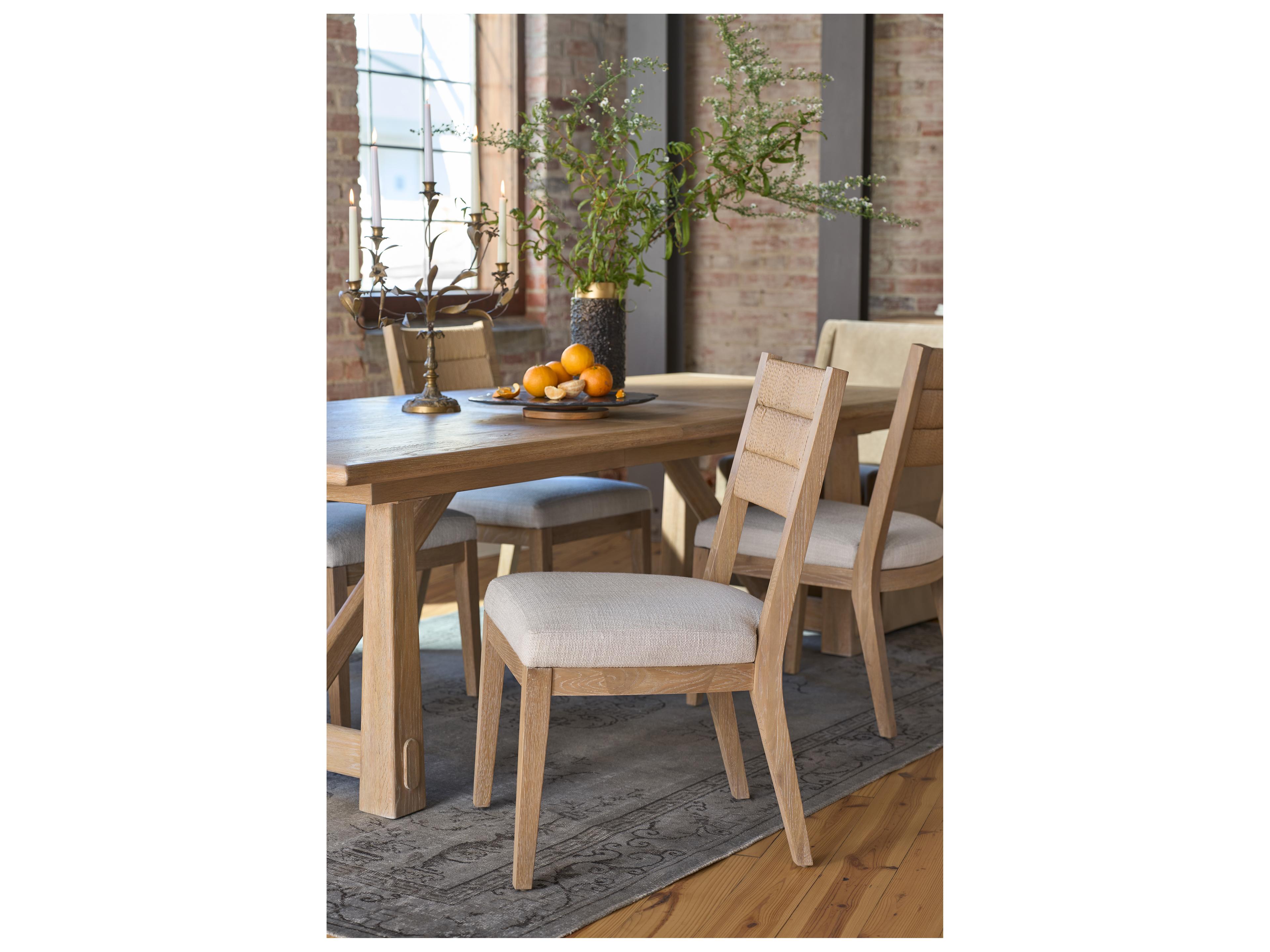 Universal Furniture Griffith Park Oak Wood Natural Upholstered Armless Dining Chair