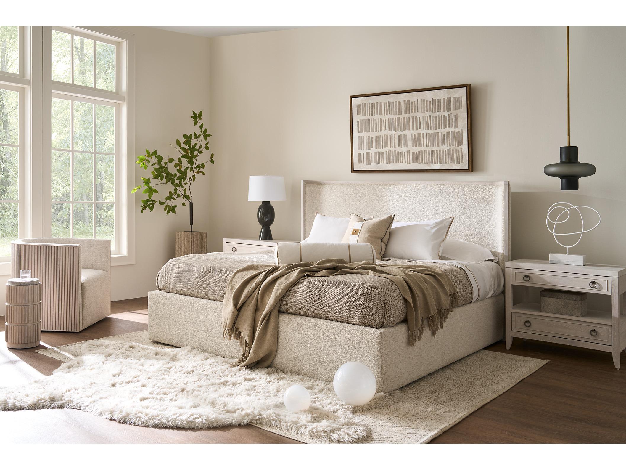 Universal Furniture Avaline White Oak Wood Upholstered Queen Panel Bed